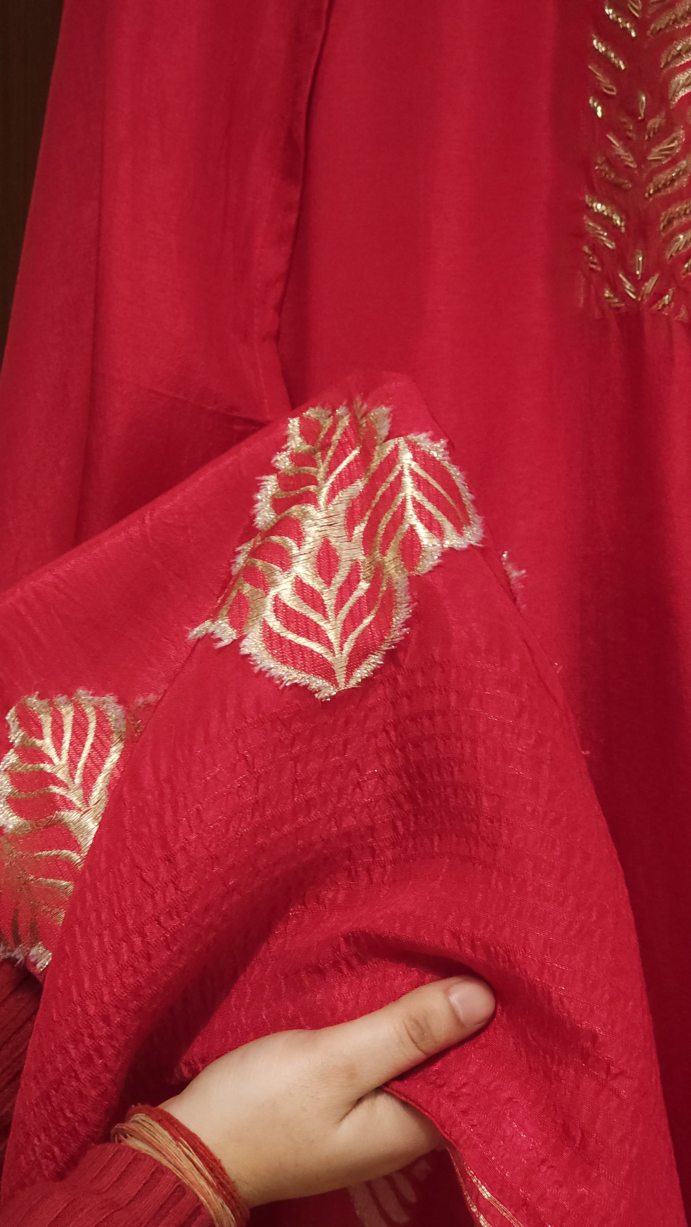 Woven Cotton Silk Suit with Detailed Embroidered