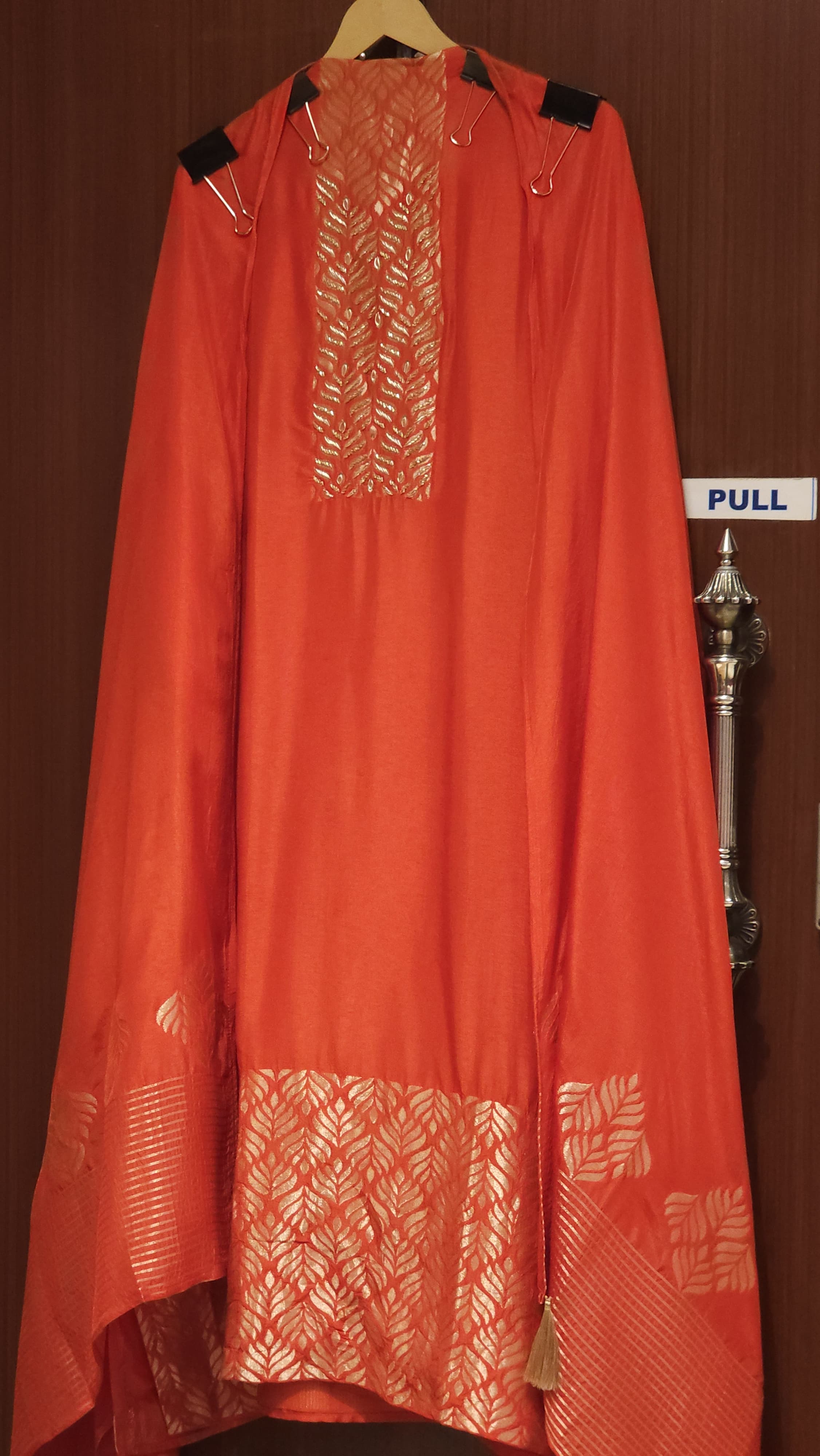 Woven Cotton Silk Suit with Detailed Embroidered