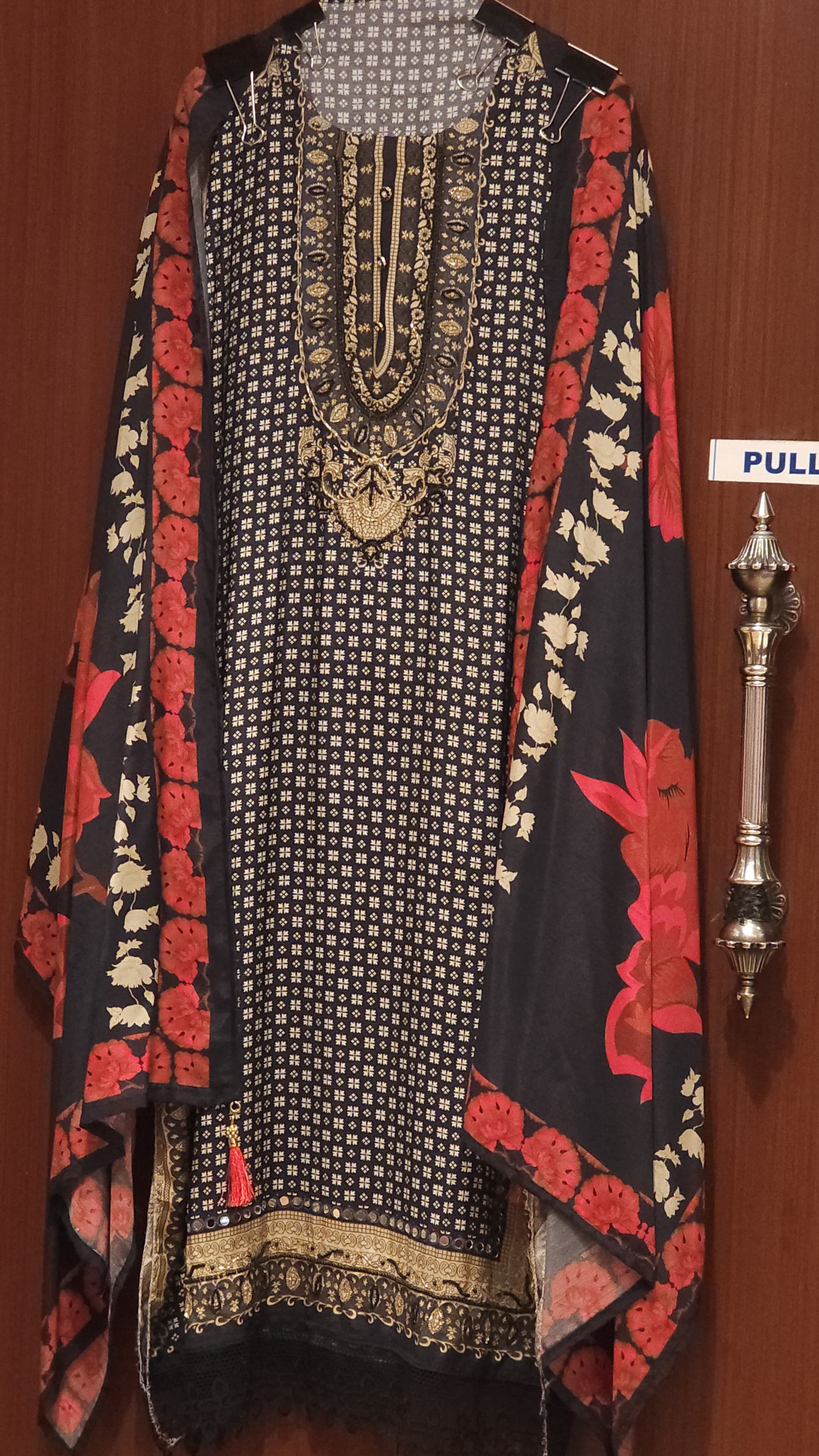 Muslin Suit with Premium Lace & Hand Work (Contrast Rose Dupatta)