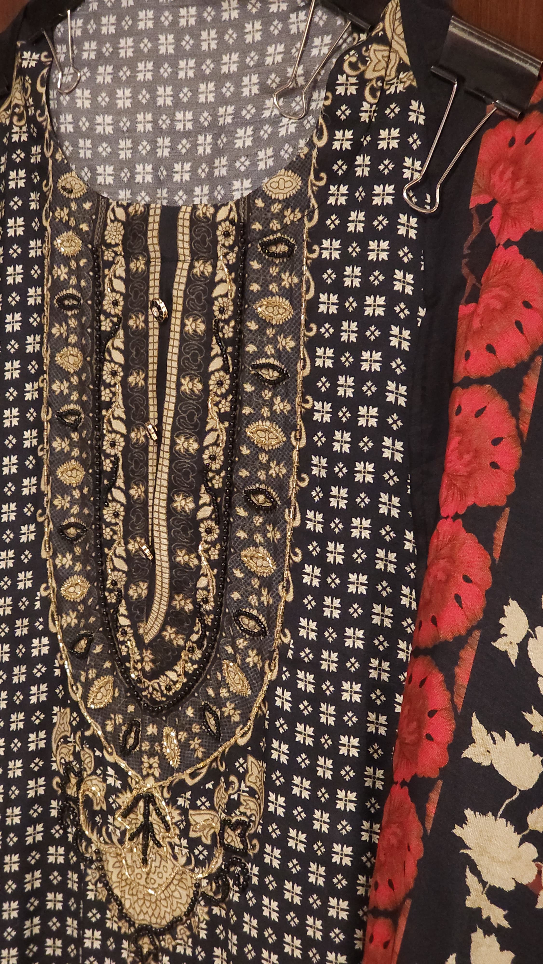 Muslin Suit with Premium Lace & Hand Work (Contrast Rose Dupatta)