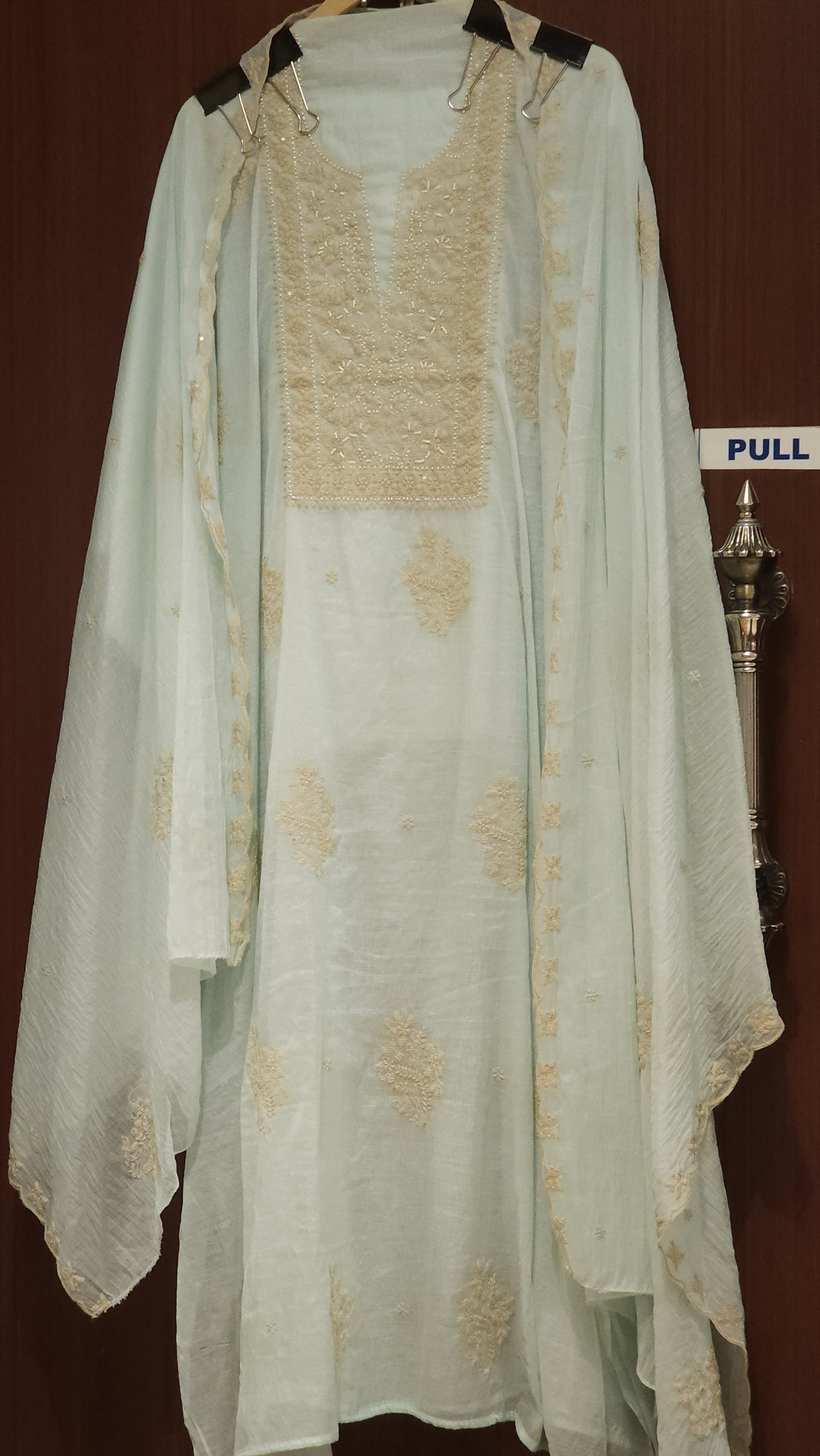 Mul Chanderi Suit in Lucknowi Embroidery