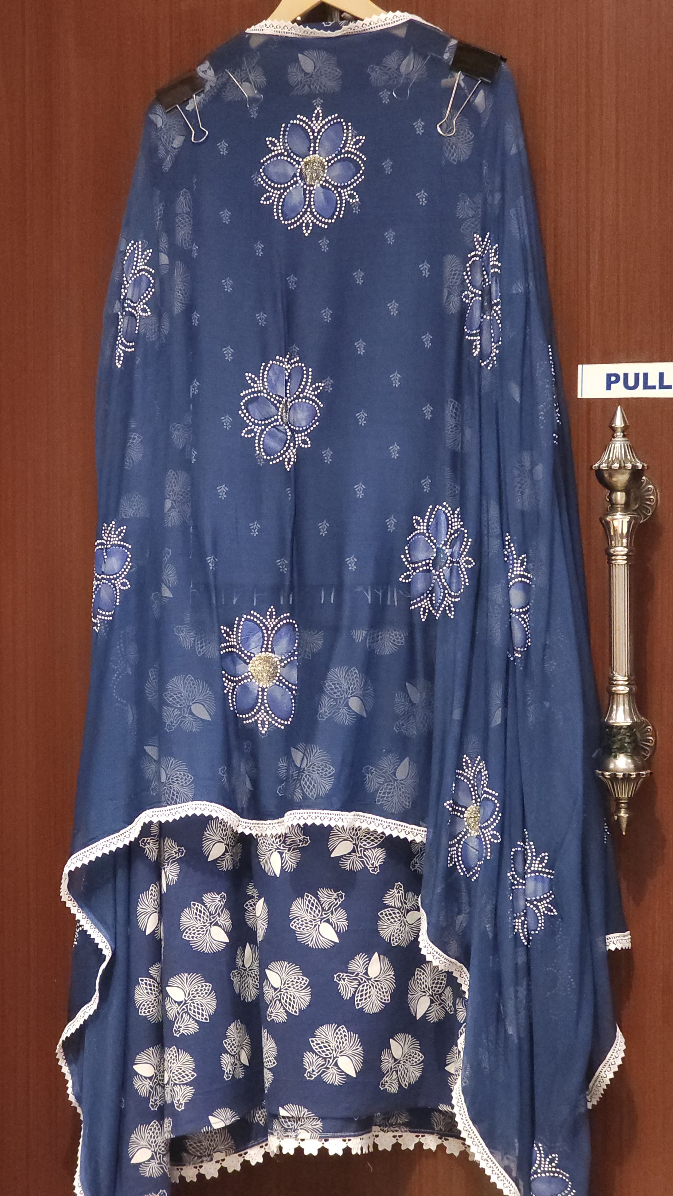 Pure Cotton Indigo Prints Suit- Schiffli Laces & Chiffon Dupatta