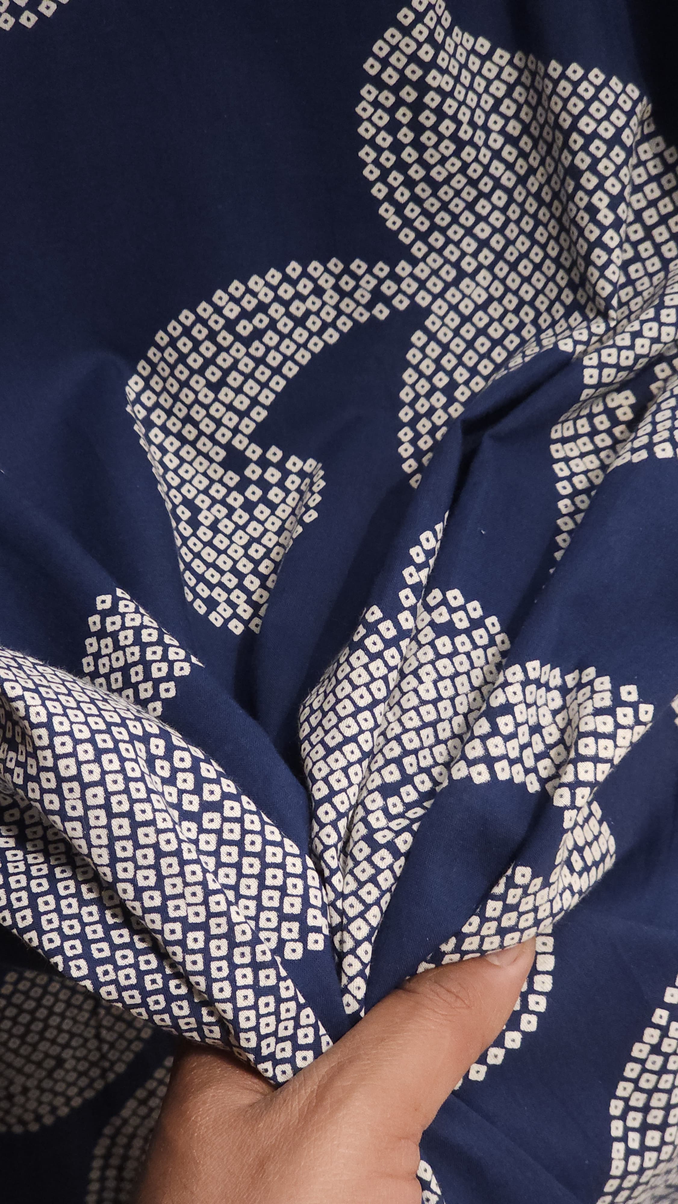 Pure Cotton Indigo Prints Suit- Schiffli Laces & Chiffon Dupatta