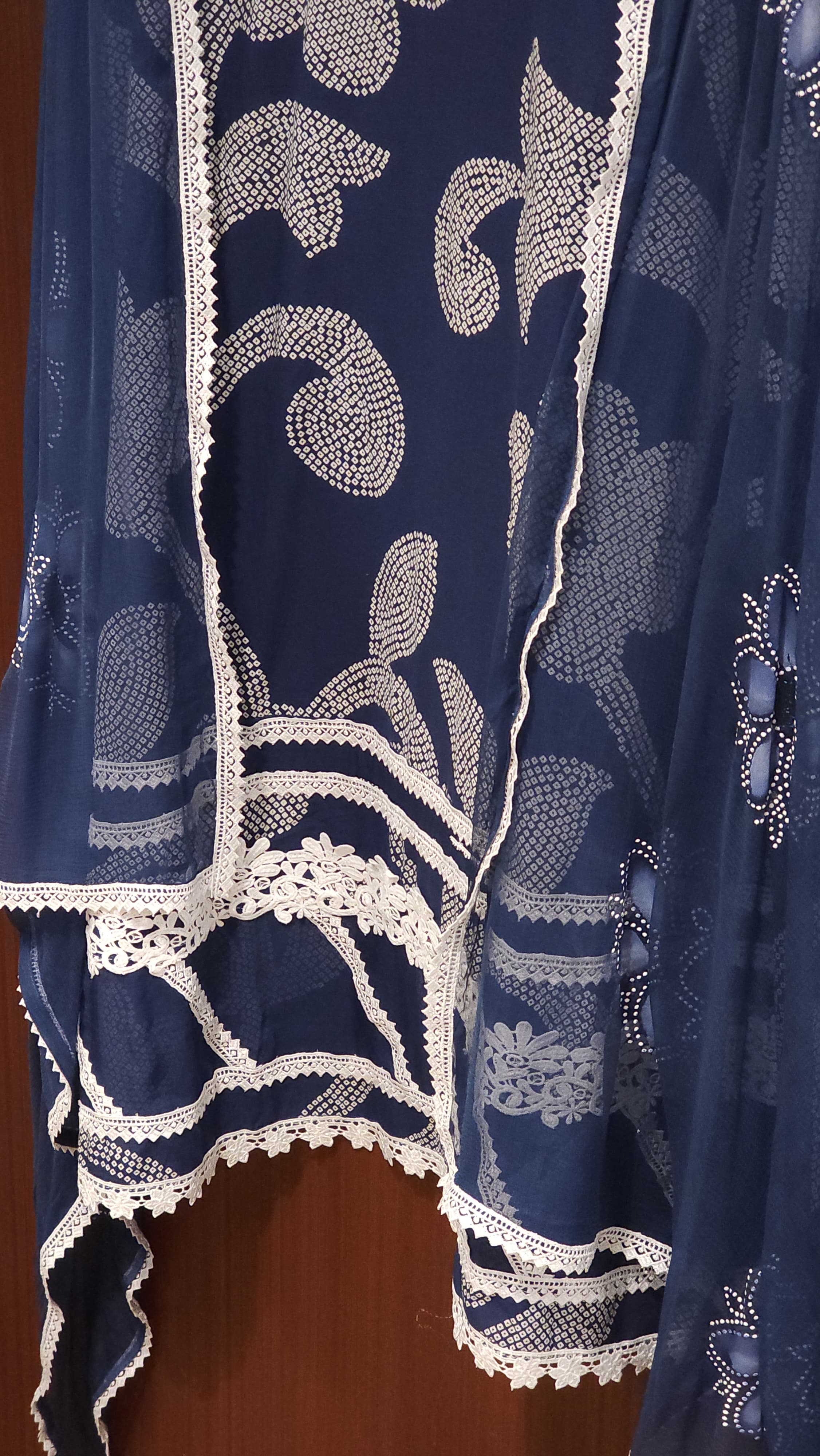Pure Cotton Indigo Prints Suit- Schiffli Laces & Chiffon Dupatta