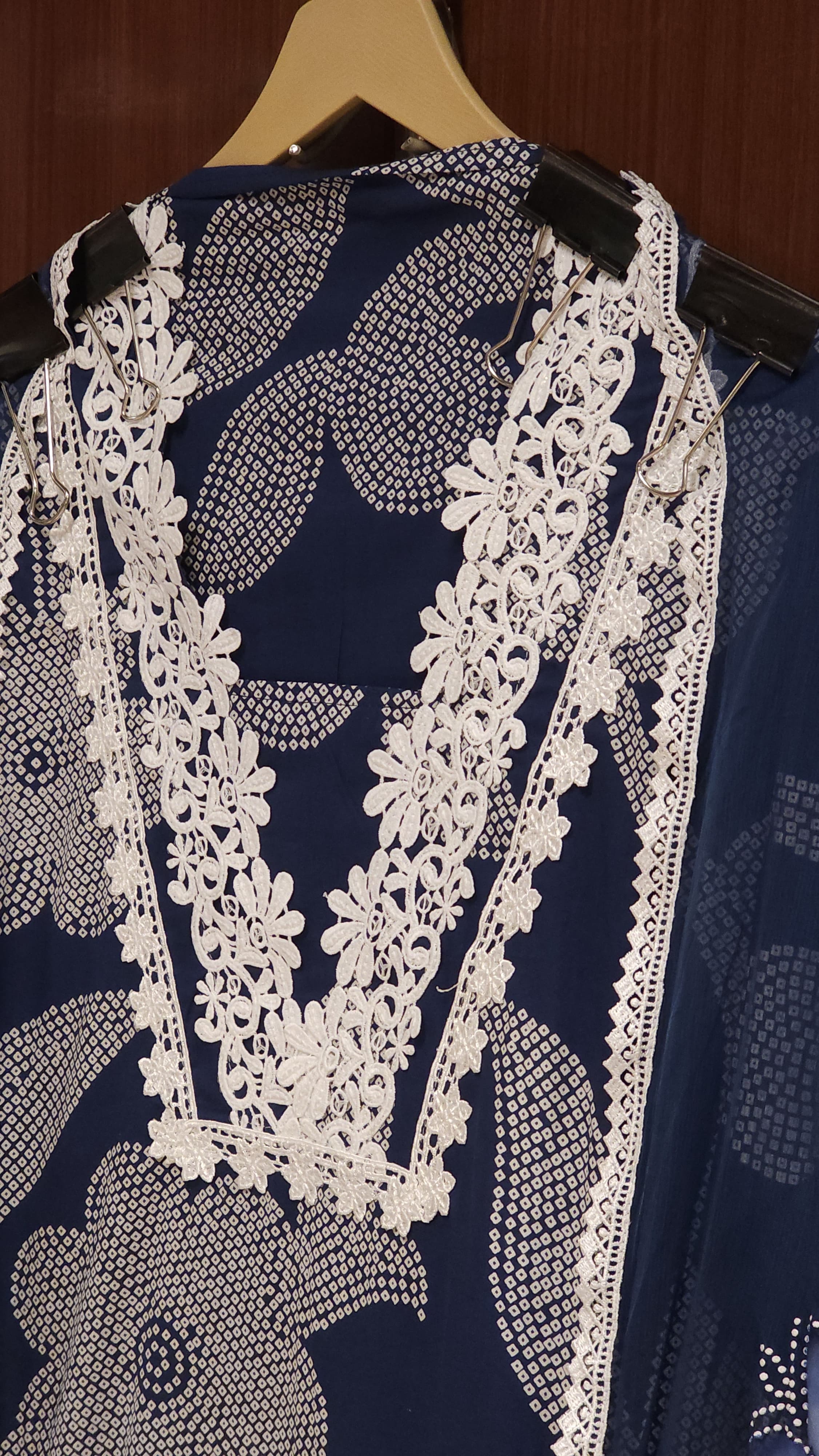 Pure Cotton Indigo Prints Suit- Schiffli Laces & Chiffon Dupatta