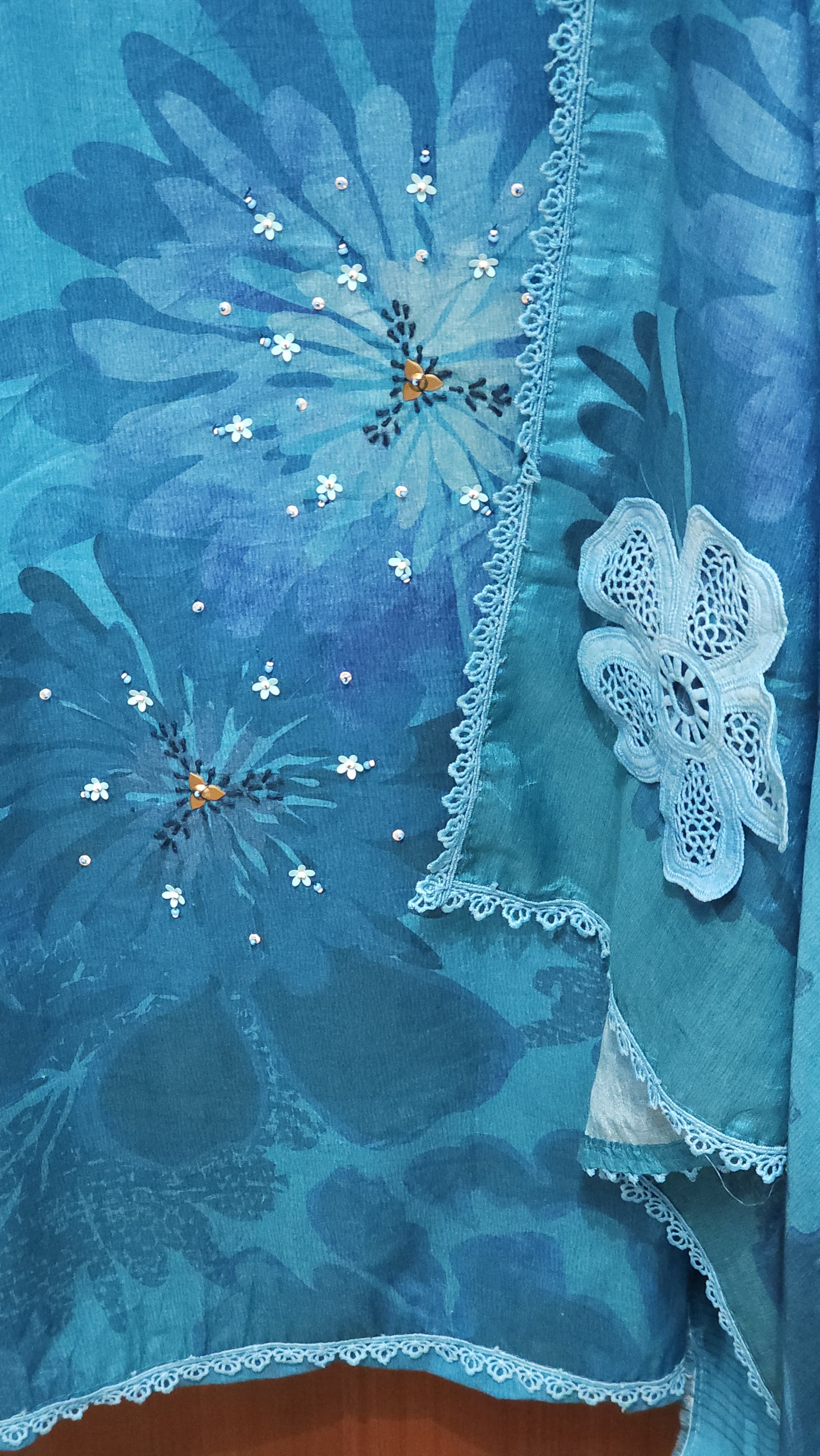 Pure Cotton Suit With Jute Flowers on Muslin Dupatta