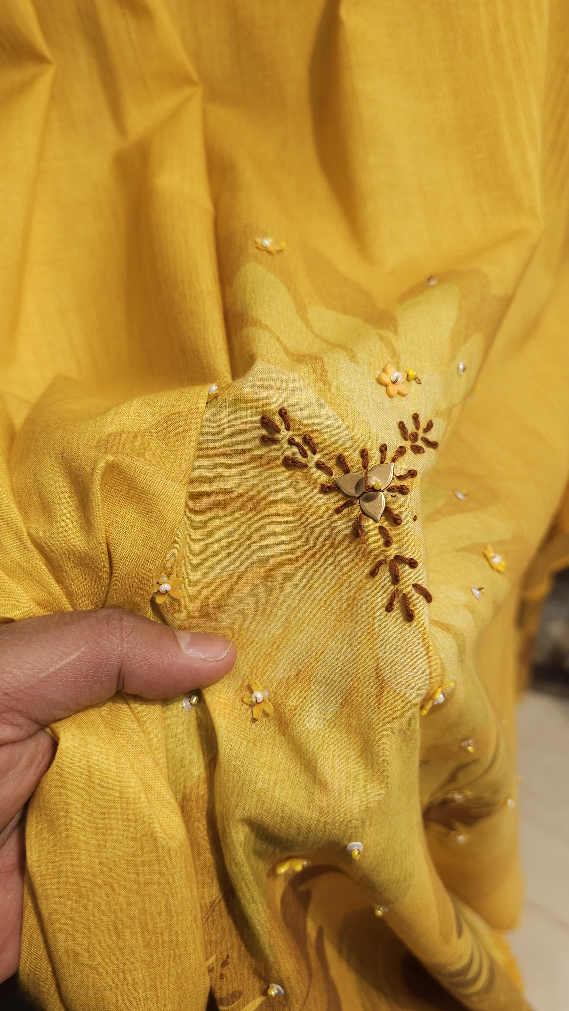 Pure Cotton Suit With Jute Flowers on Muslin Dupatta