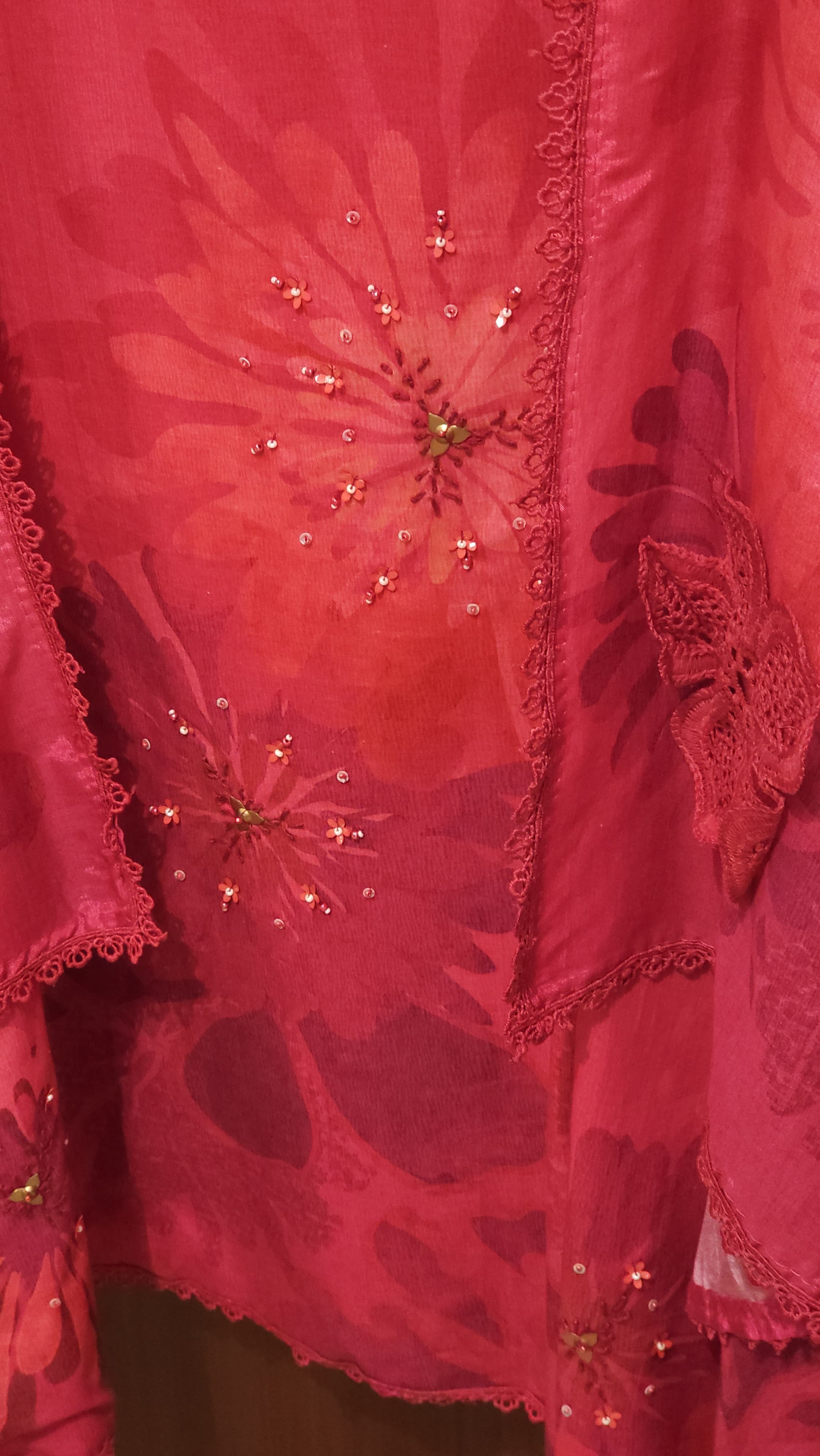 Pure Cotton Suit With Jute Flowers on Muslin Dupatta
