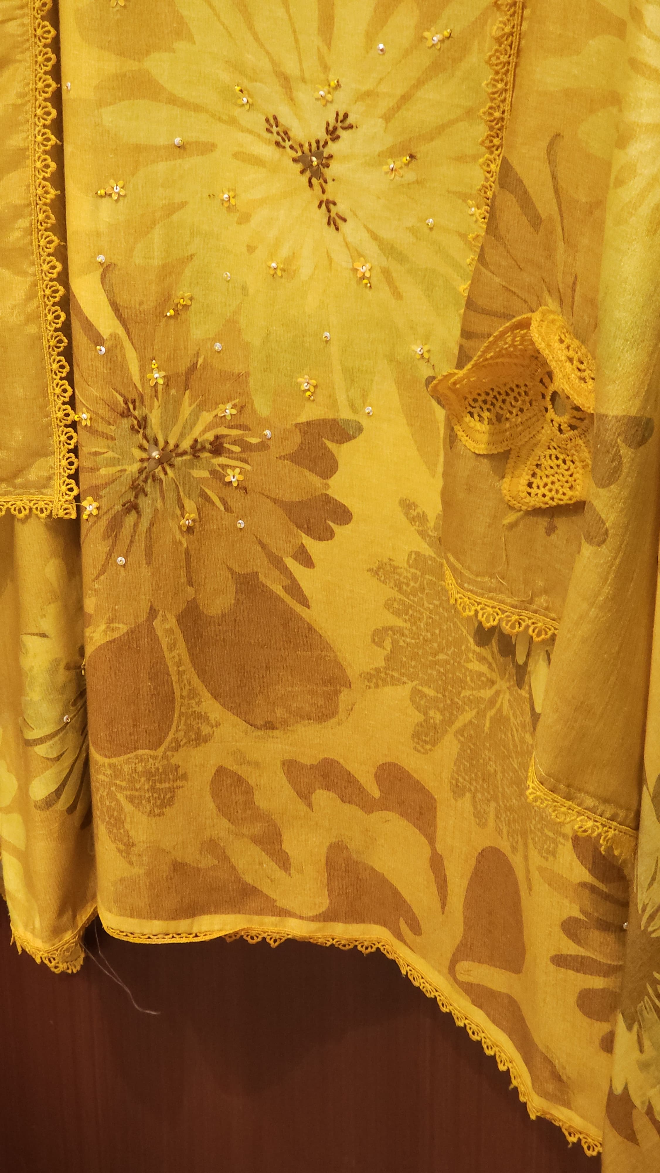Pure Cotton Suit With Jute Flowers on Muslin Dupatta