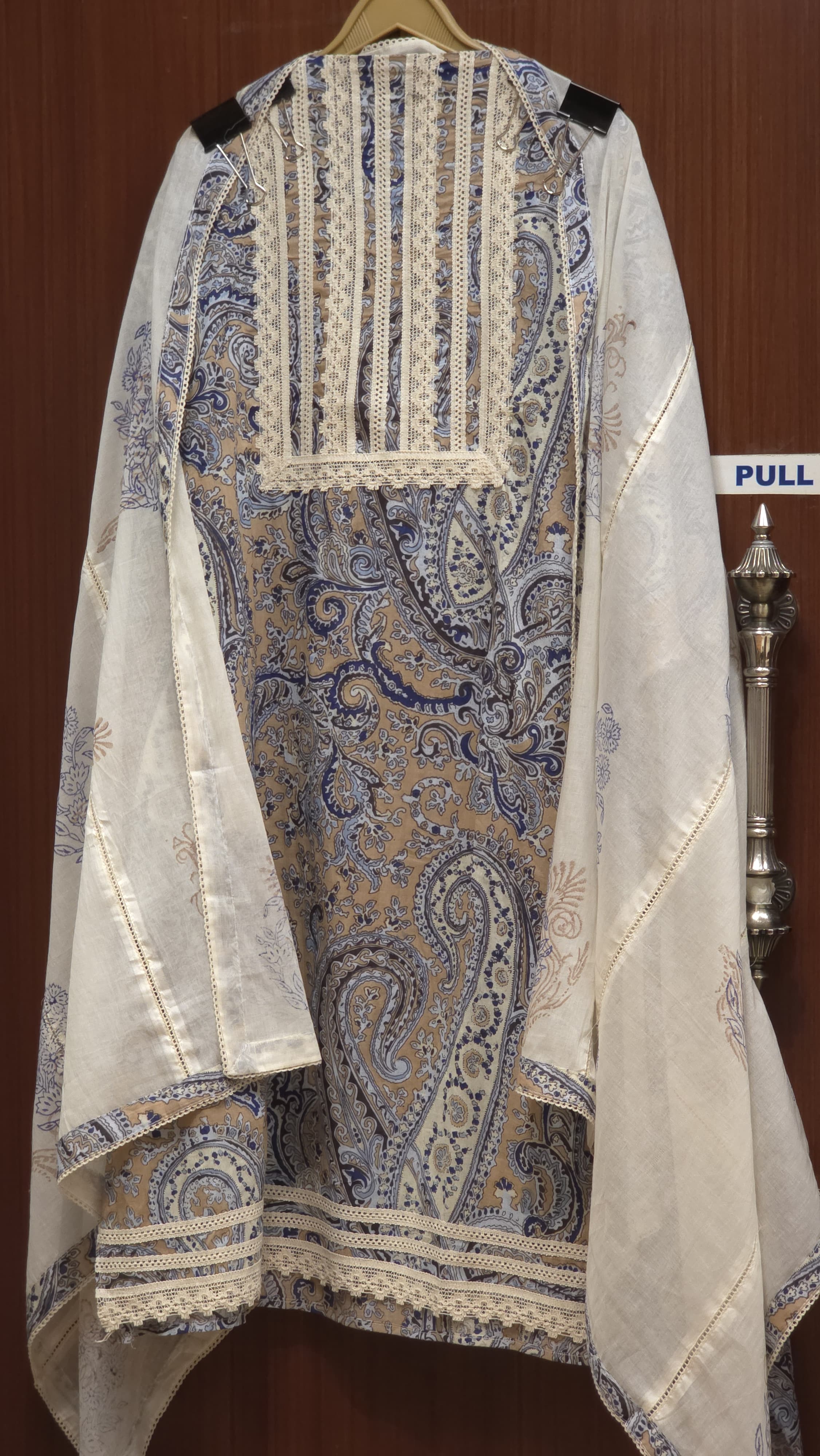 Pure Cotton Ajrakh Print Suit (crochet lace detailing)