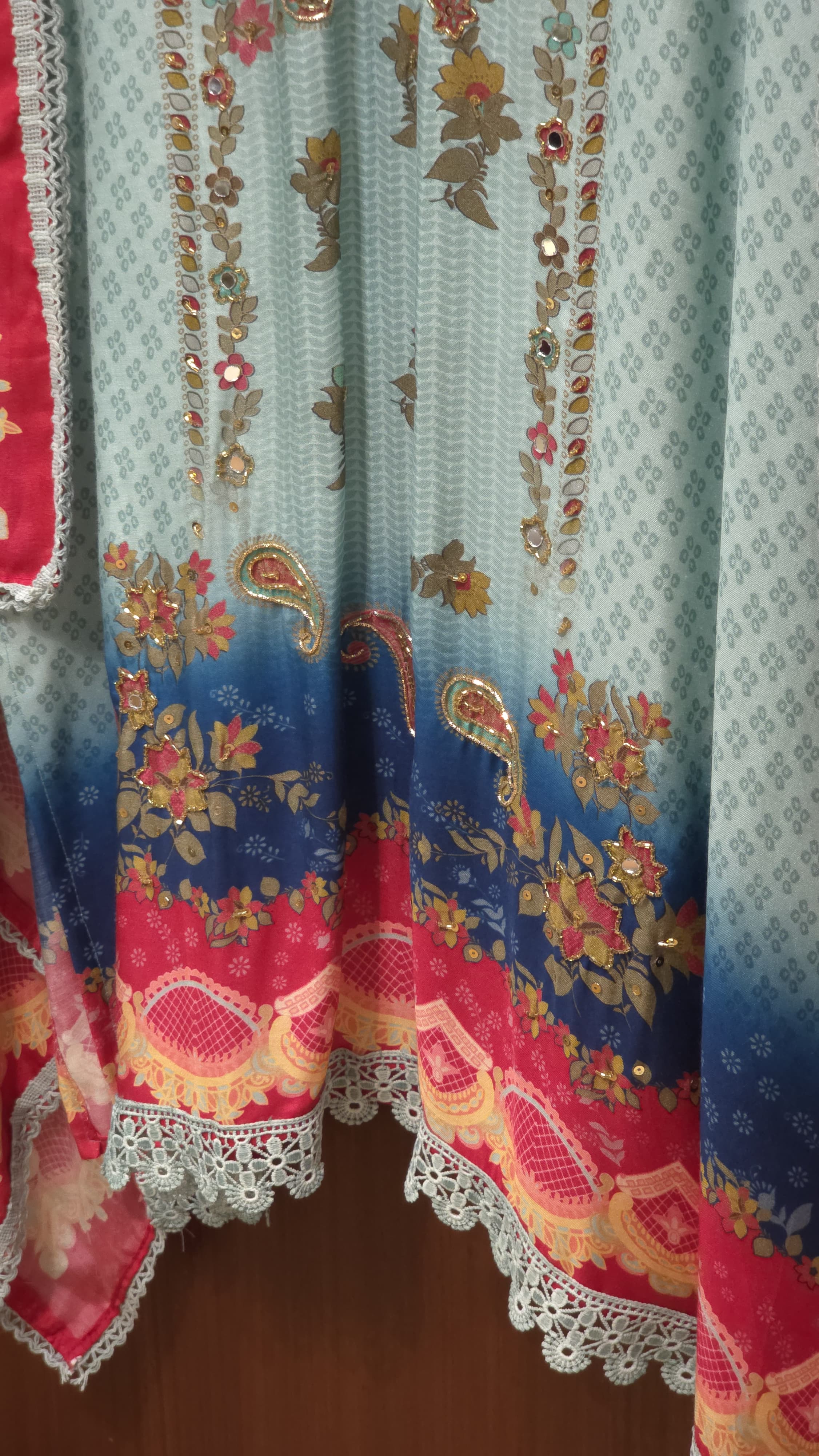 Pakistani Muslin Suit with Handwork & Laces