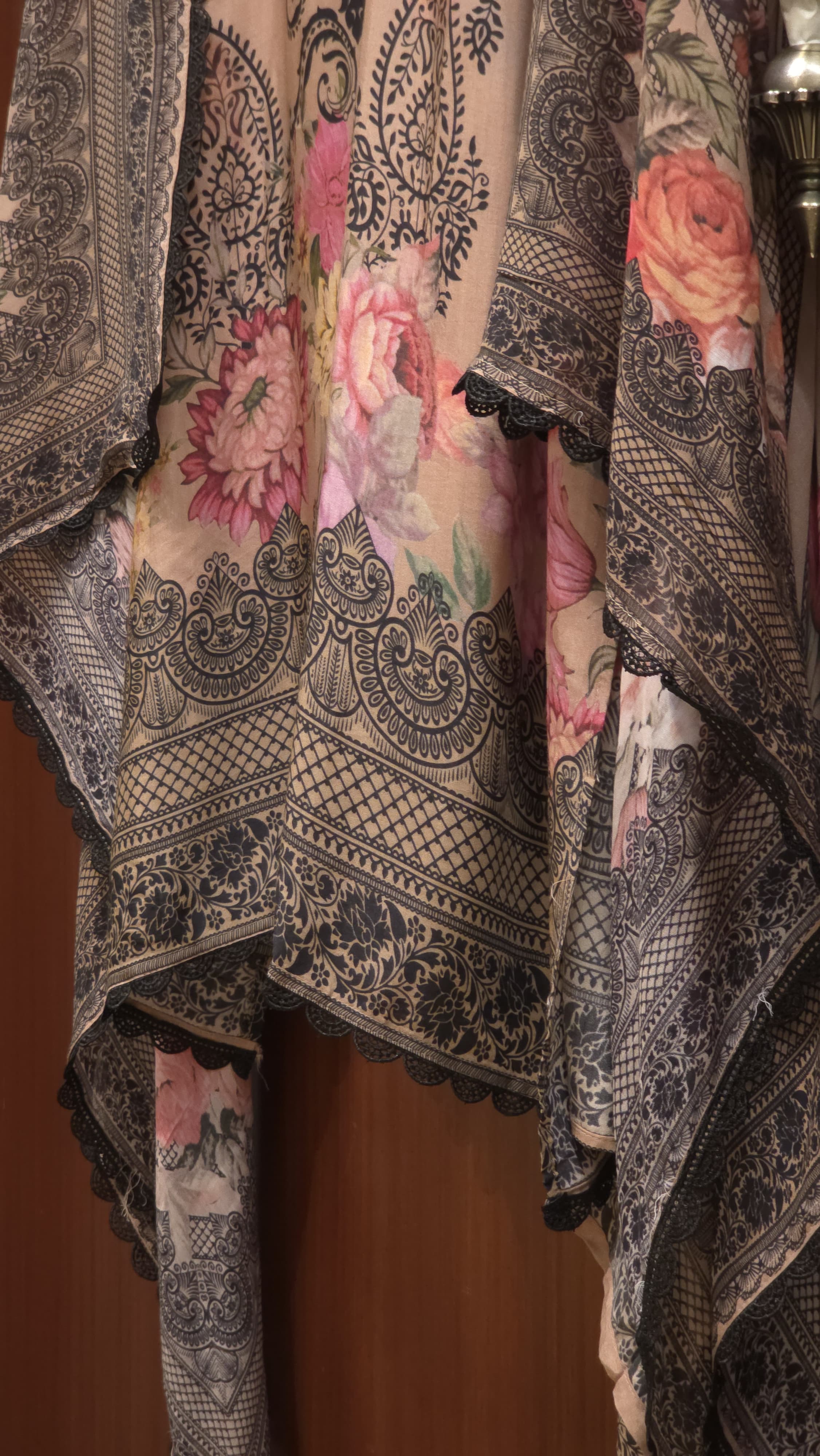 Elegant Muslin Pakistani Suit With Laces & Rear Embroidery