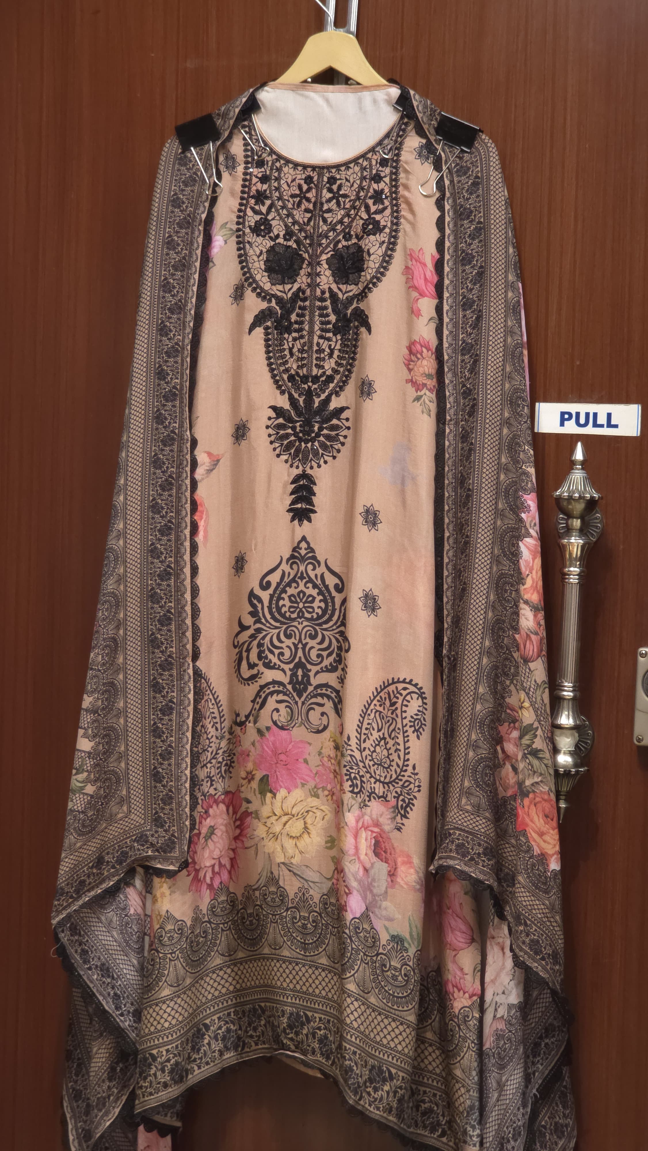 Elegant Muslin Pakistani Suit With Laces & Rear Embroidery