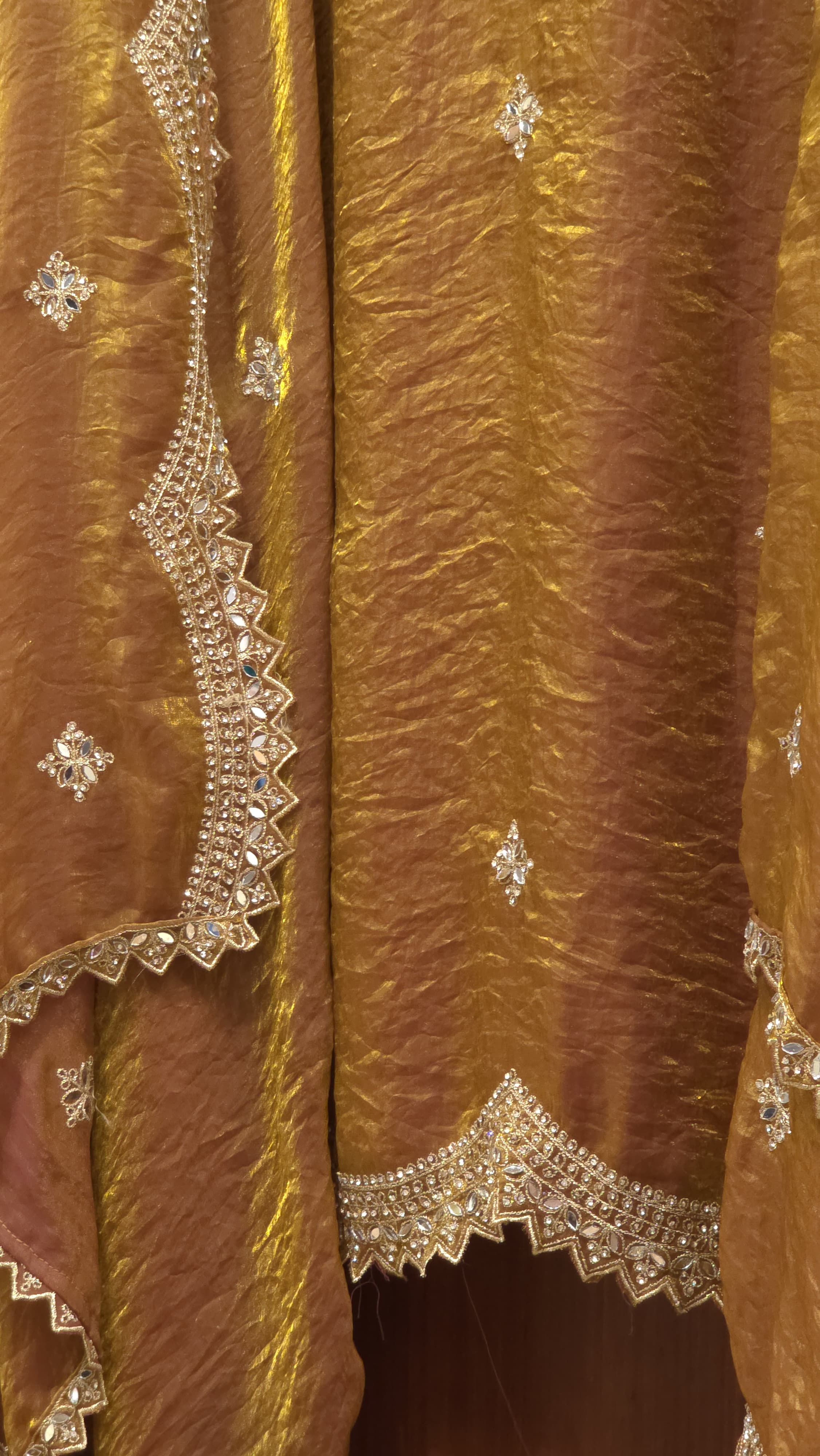 Glamorous Mirror Work Crushed Glass Organza Suit