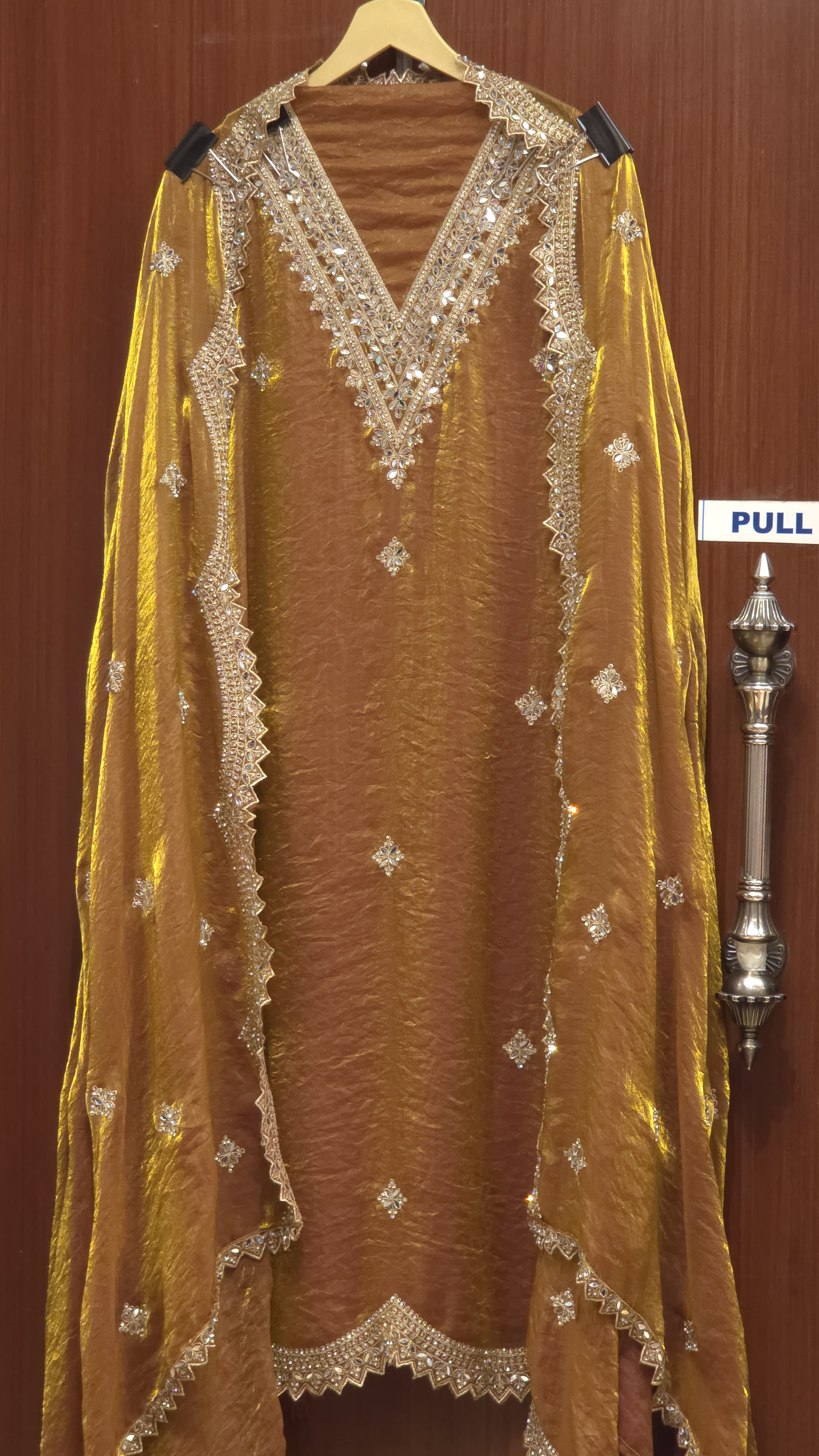 Glamorous Mirror Work Crushed Glass Organza Suit