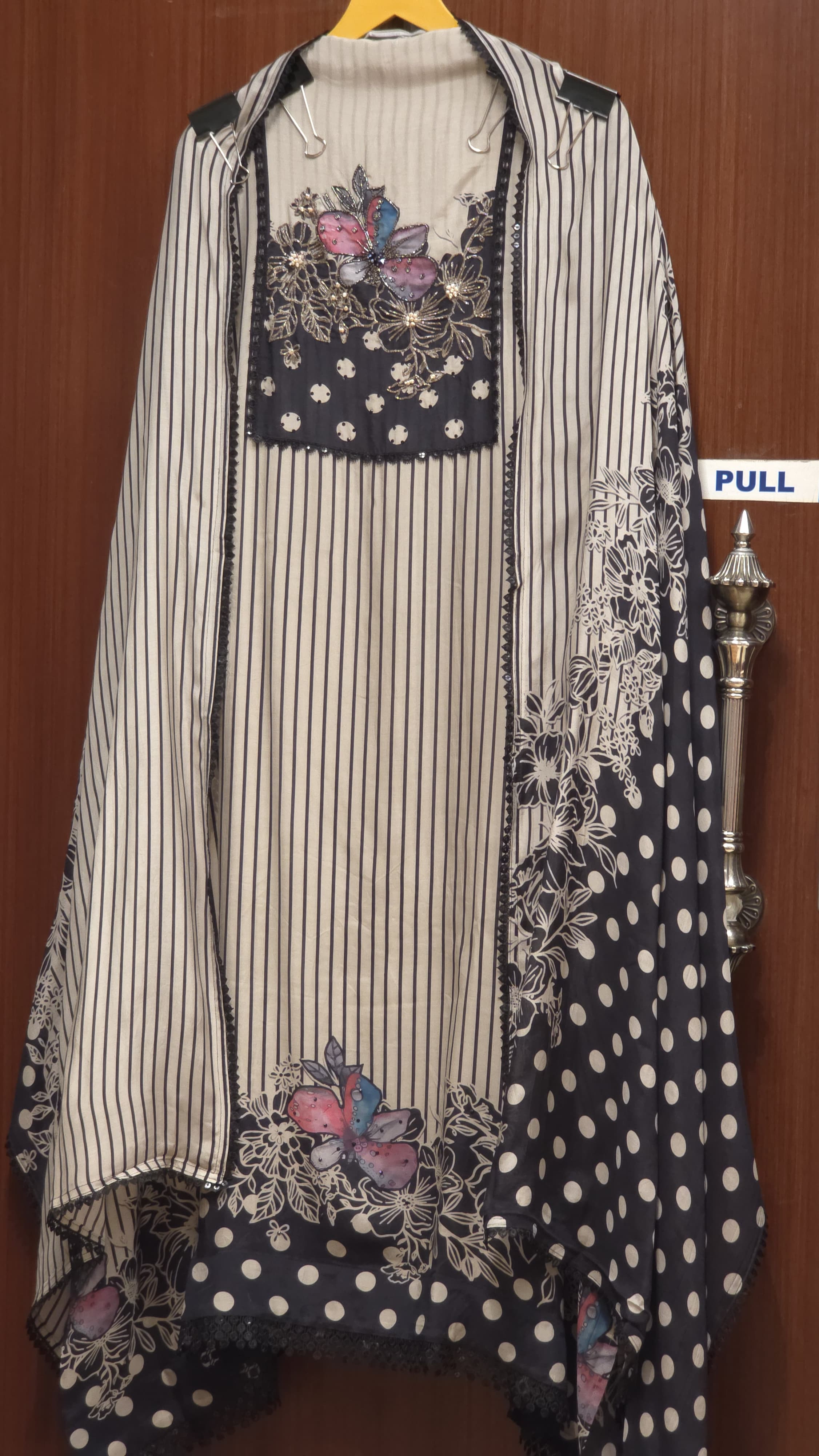 Stripe Polka Fusion – Pure Muslin Suit