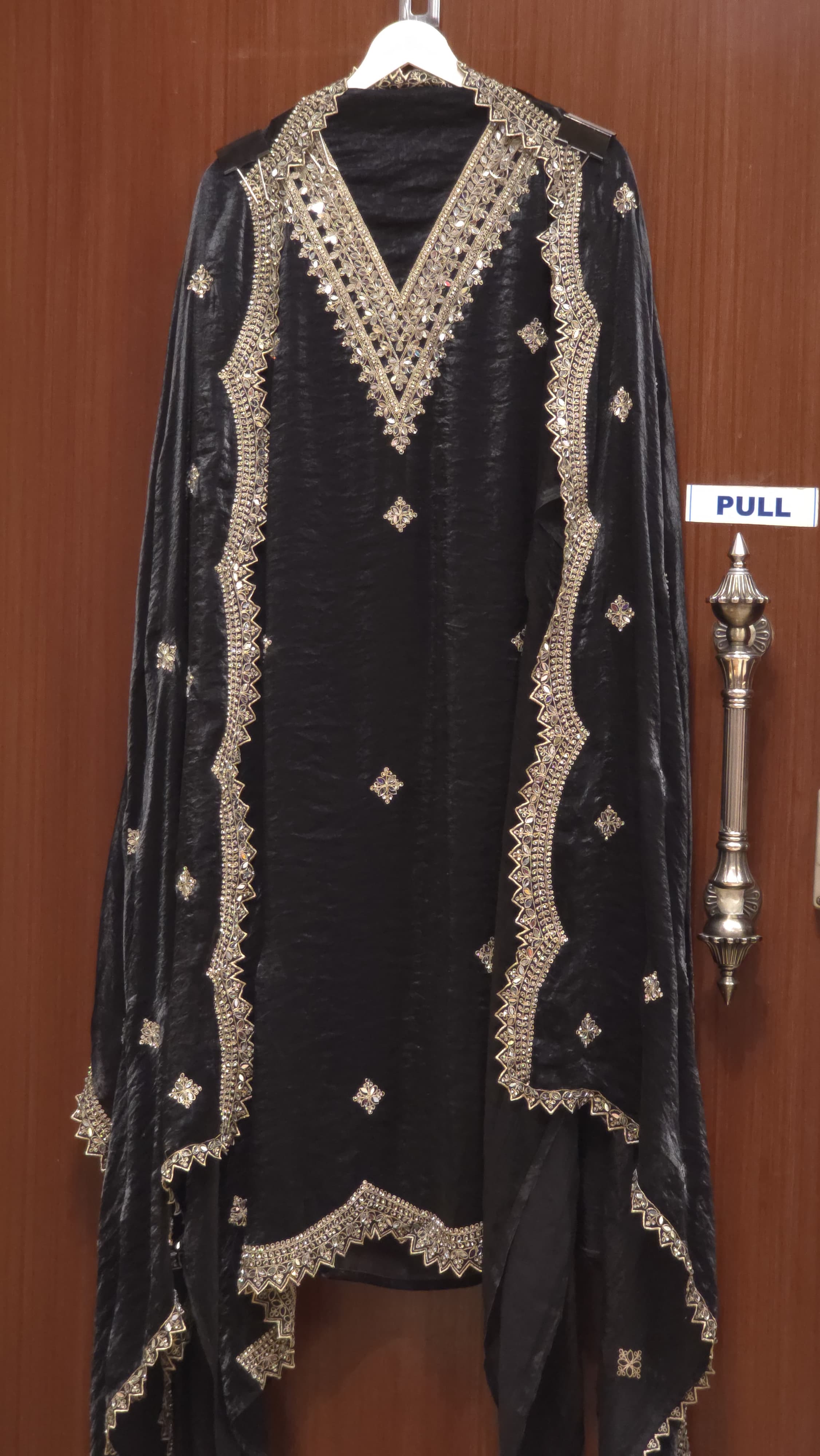 Glamorous Mirror Work Crushed Glass Organza Suit
