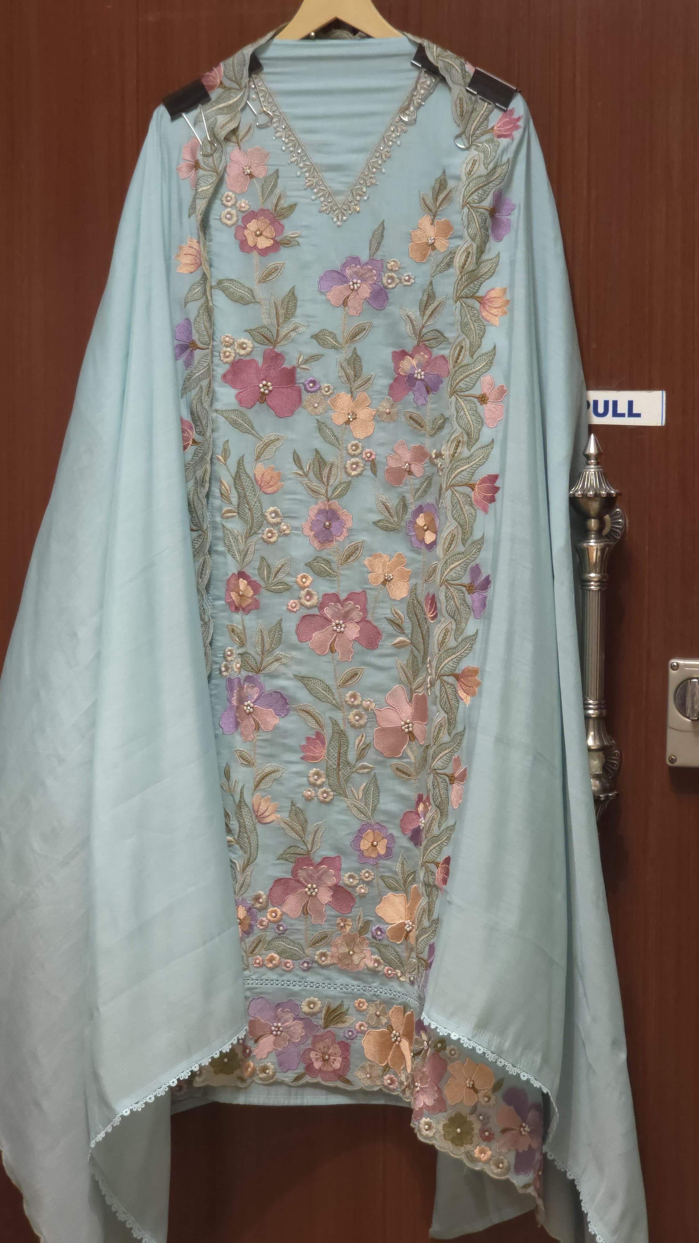Mul chanderi Suit - Graceful Floral Thread Embroidery