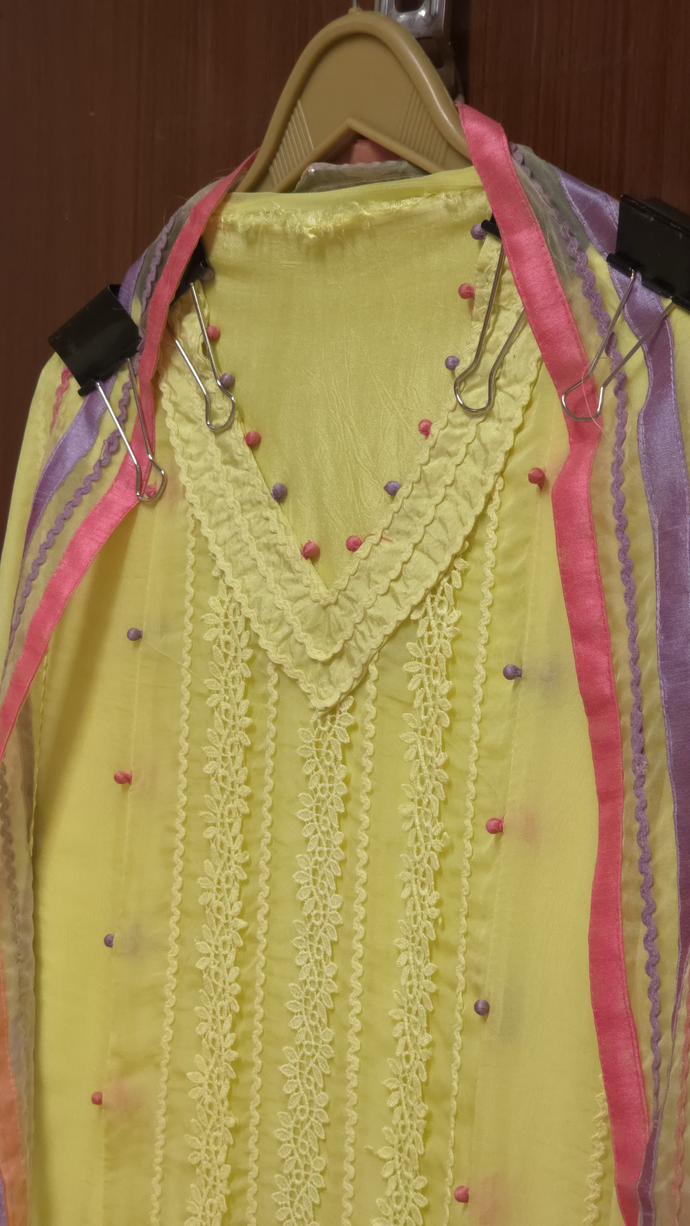 Organza Suit with Karachi laces & delicate patchwork dupatta