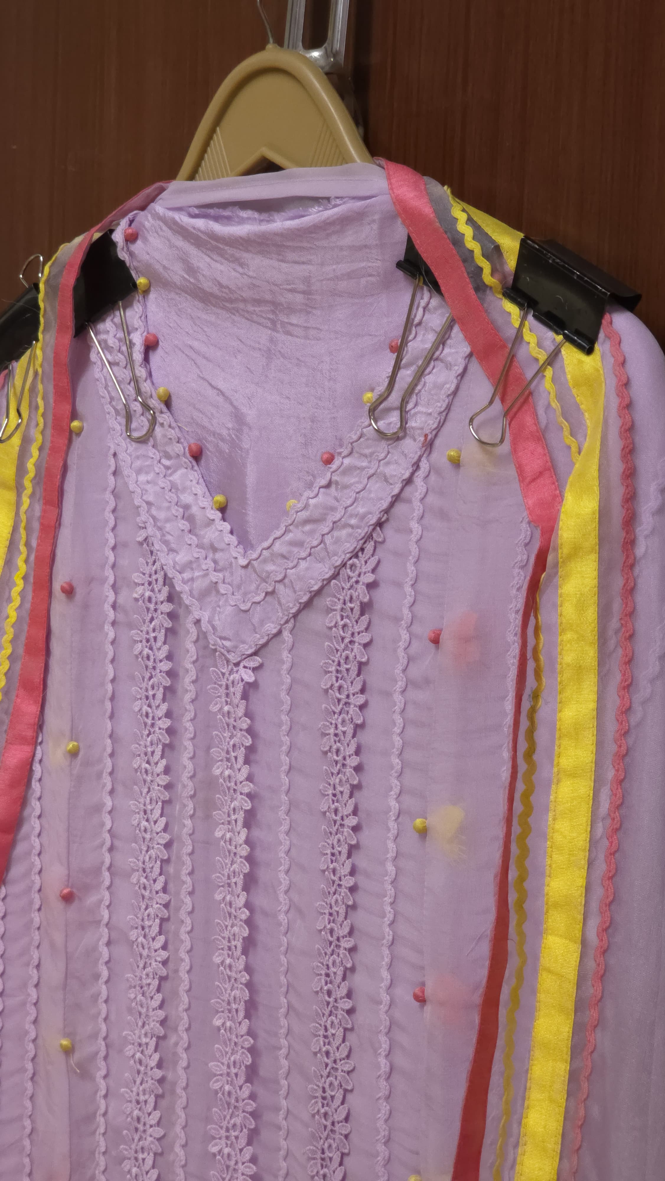 Organza Suit with Karachi laces & delicate patchwork dupatta