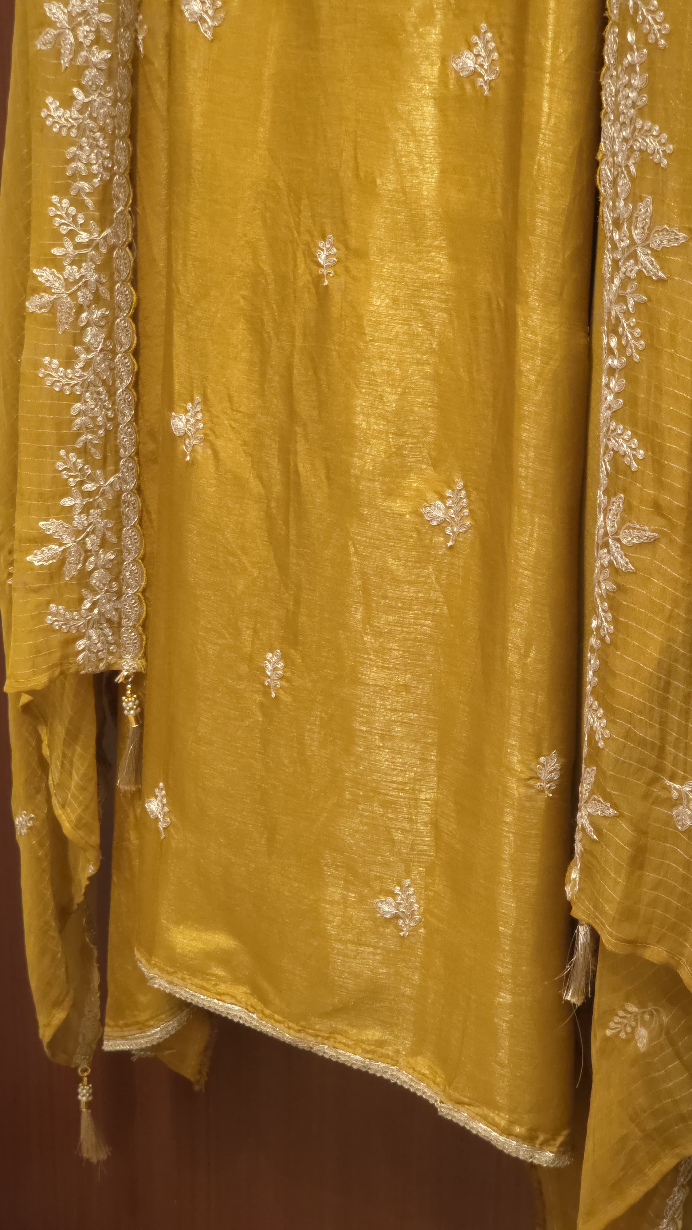 Shimmer Muslin Suit- Antique Gold Embroidered