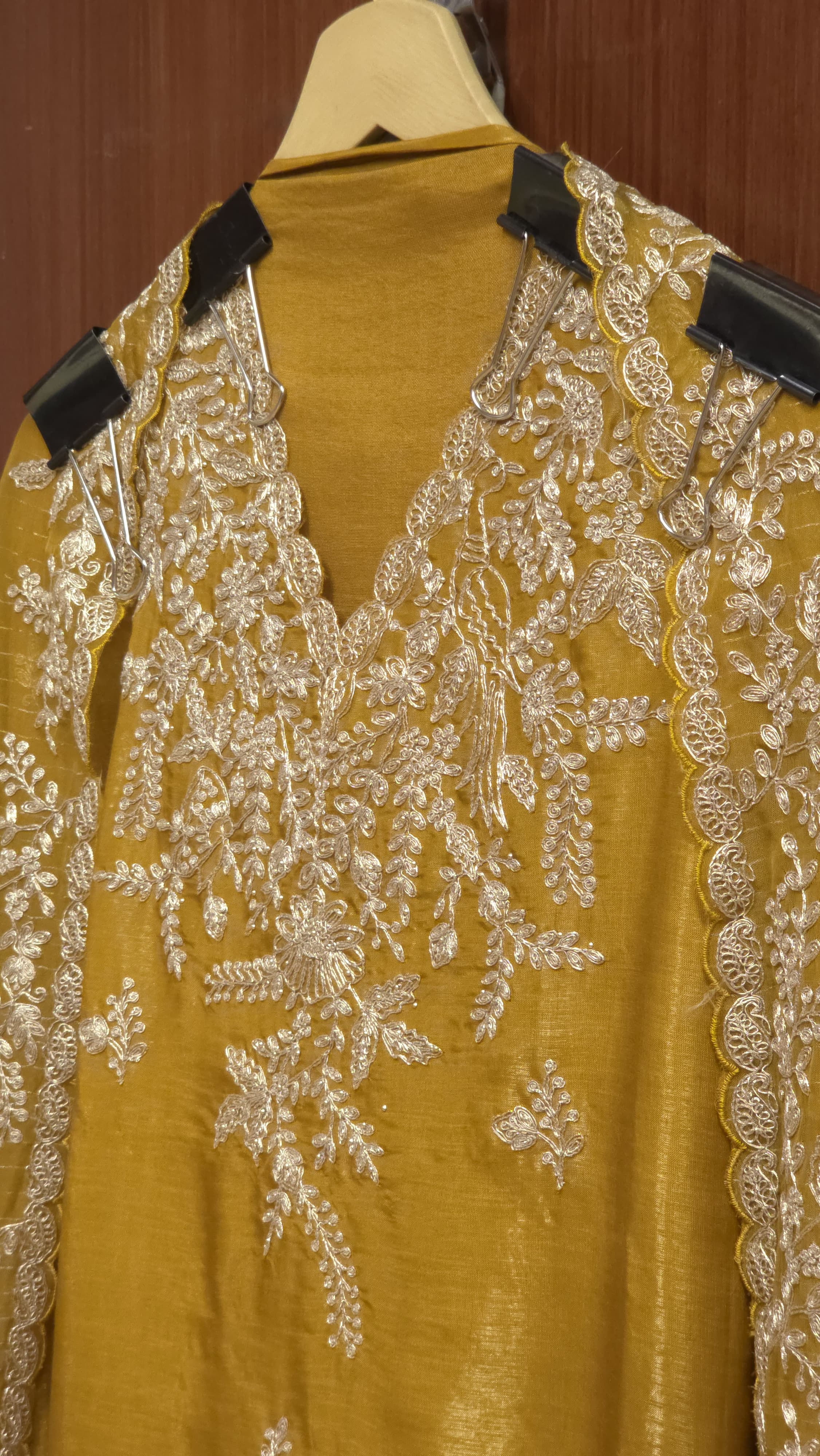 Shimmer Muslin Suit- Antique Gold Embroidered
