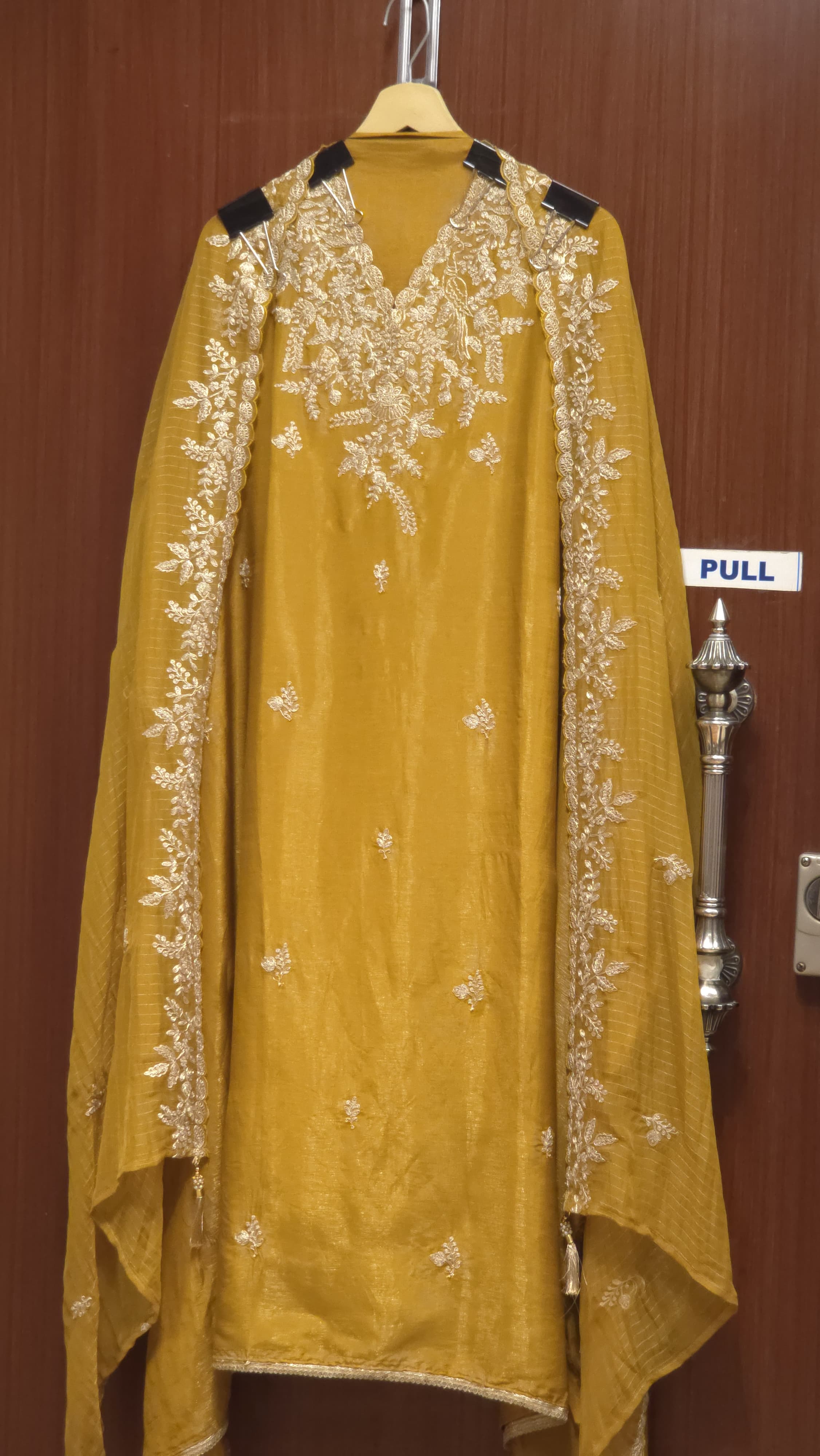 Shimmer Muslin Suit- Antique Gold Embroidered