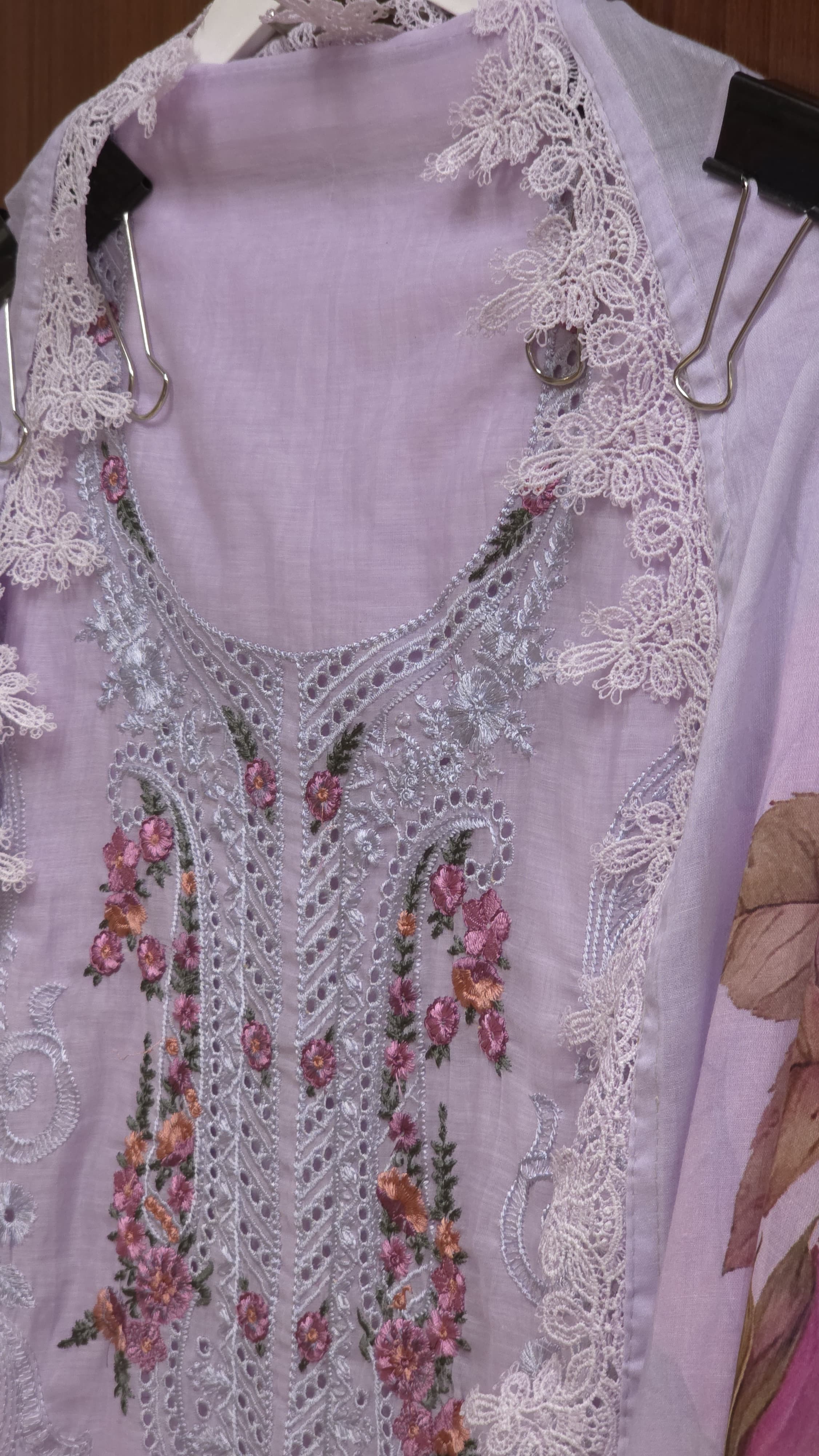 Pakistani Mul Chanderi Suit with Dyed Karachi lace's