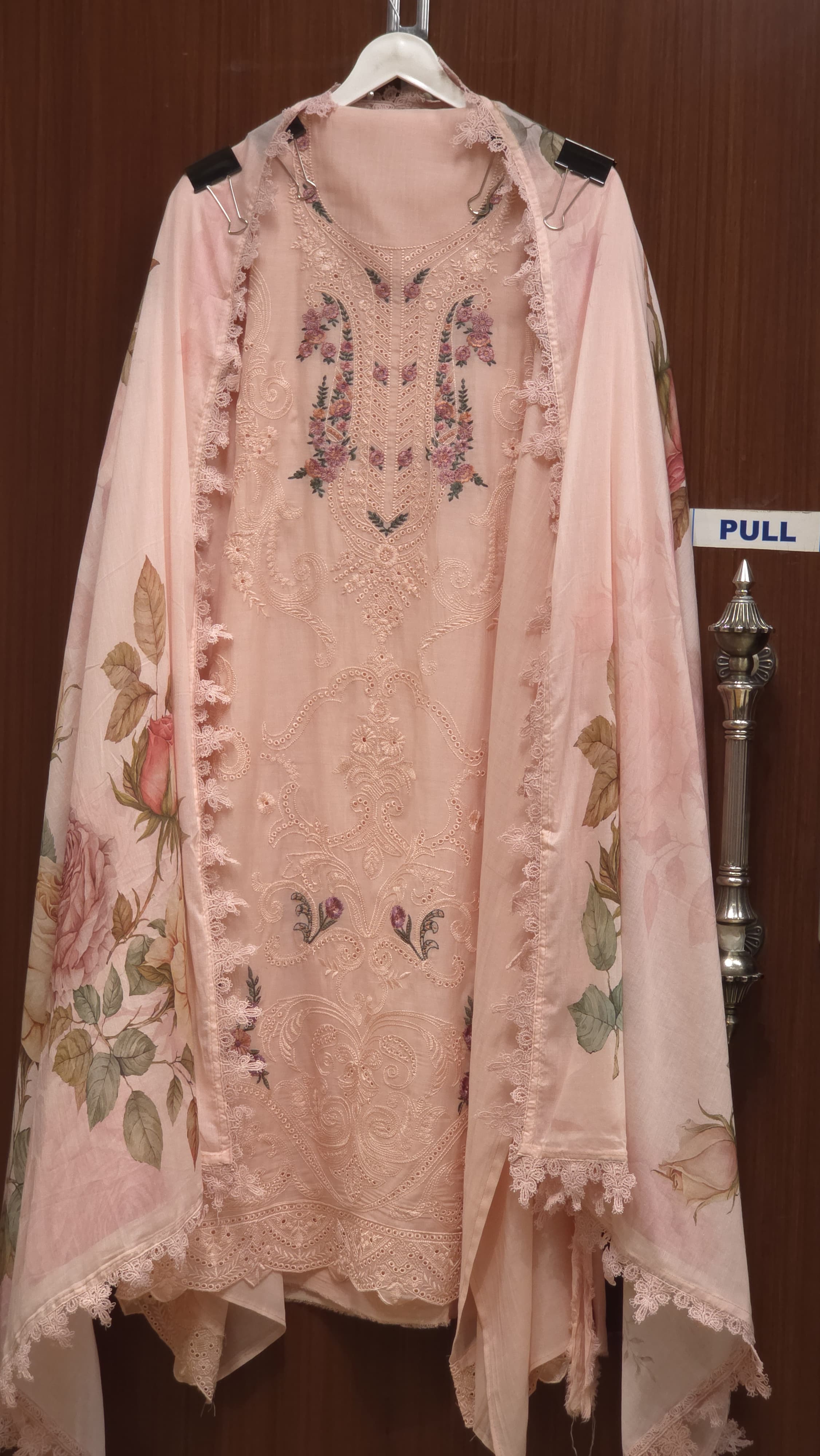 Pakistani Mul Chanderi Suit with Dyed Karachi lace's