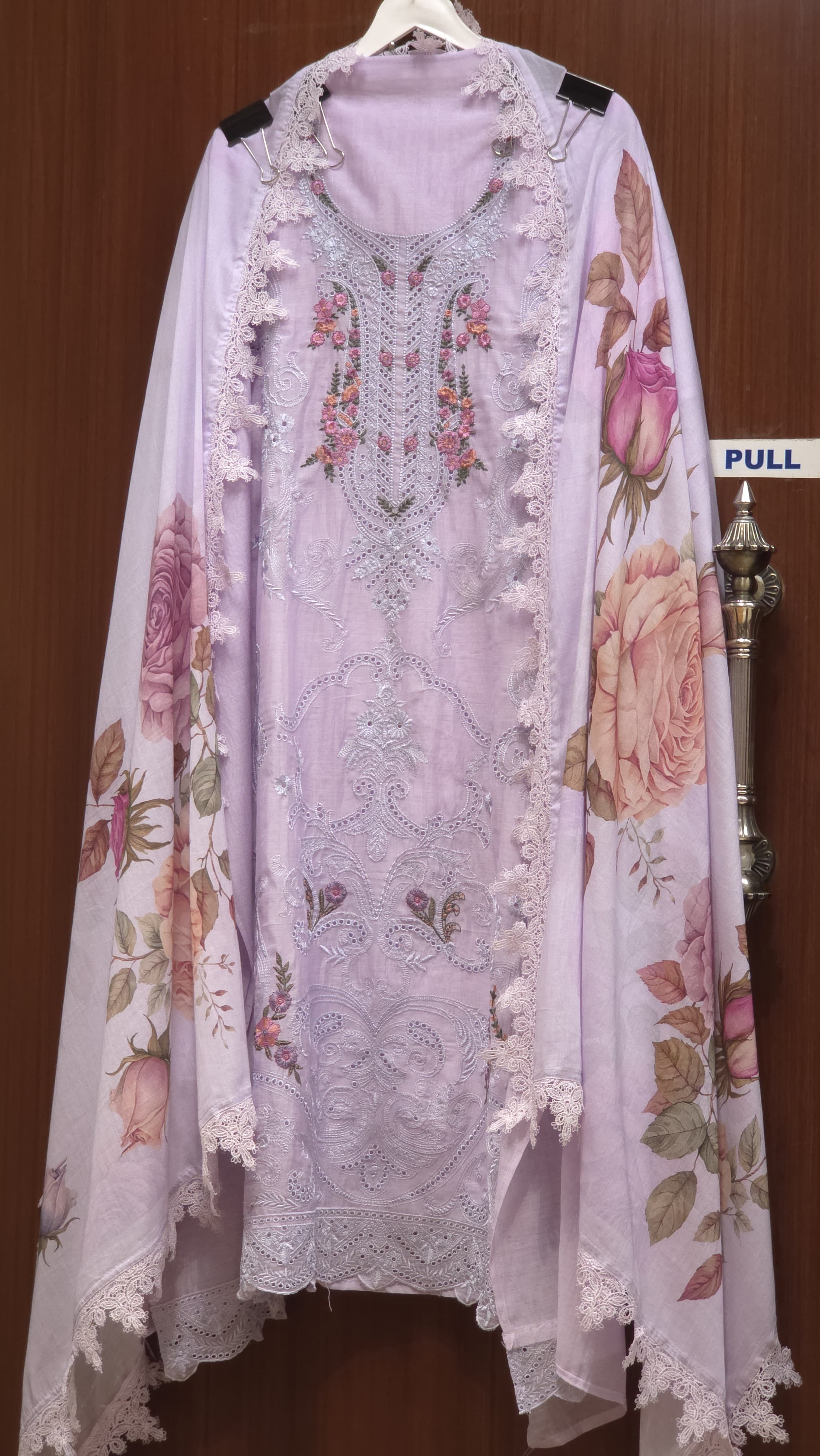 Pakistani Mul Chanderi Suit with Dyed Karachi lace's