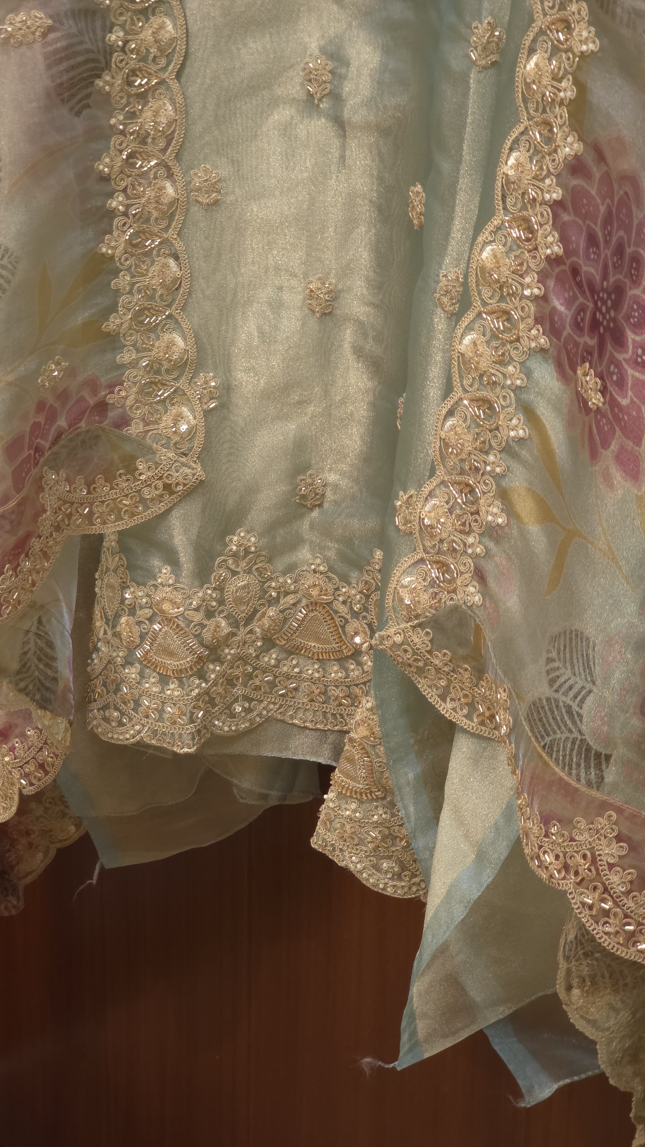 Italian Glass Tissue Suit - Printed Dupatta