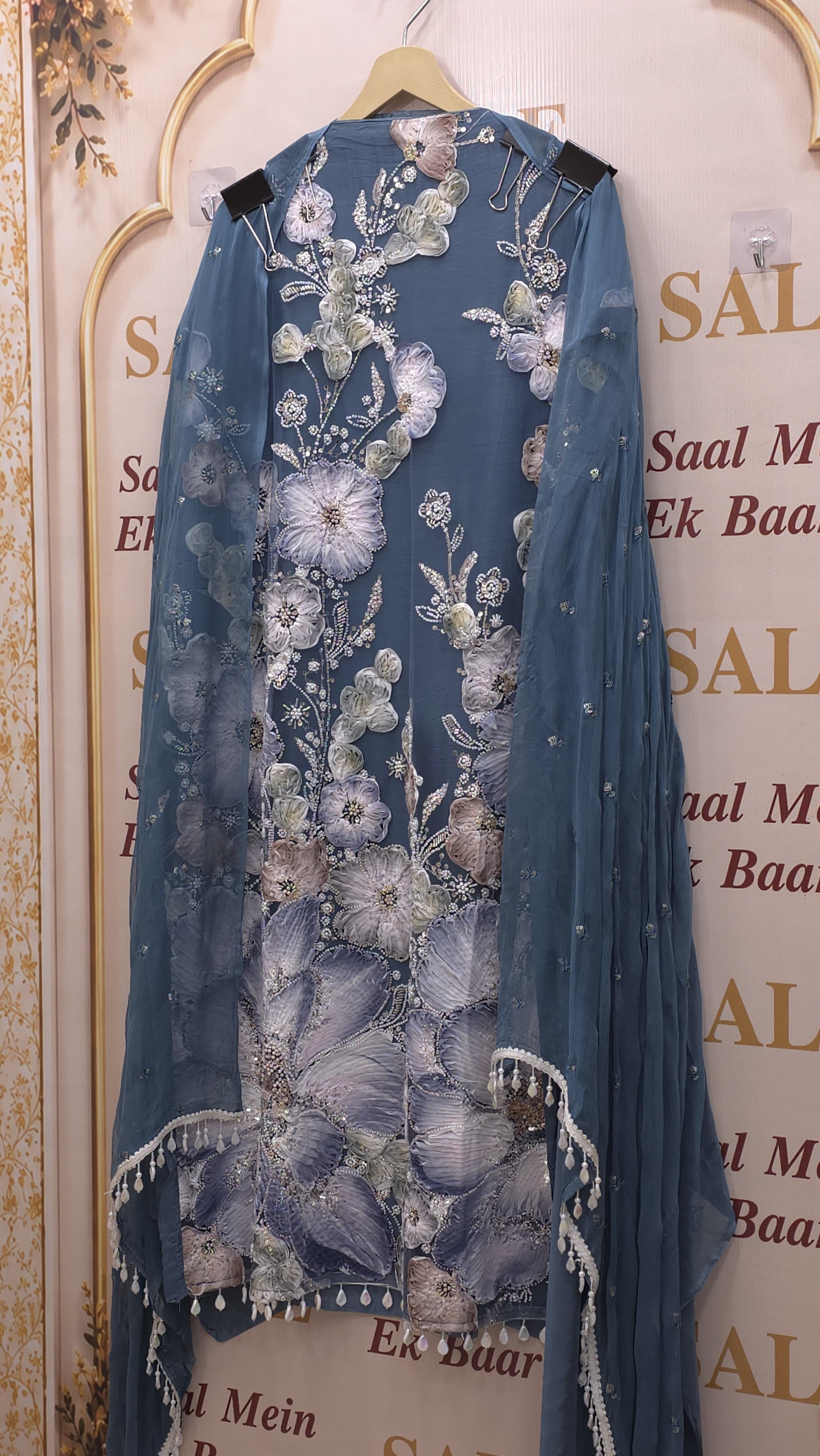 Indo-Western Suit - 3D Floral Embroidery