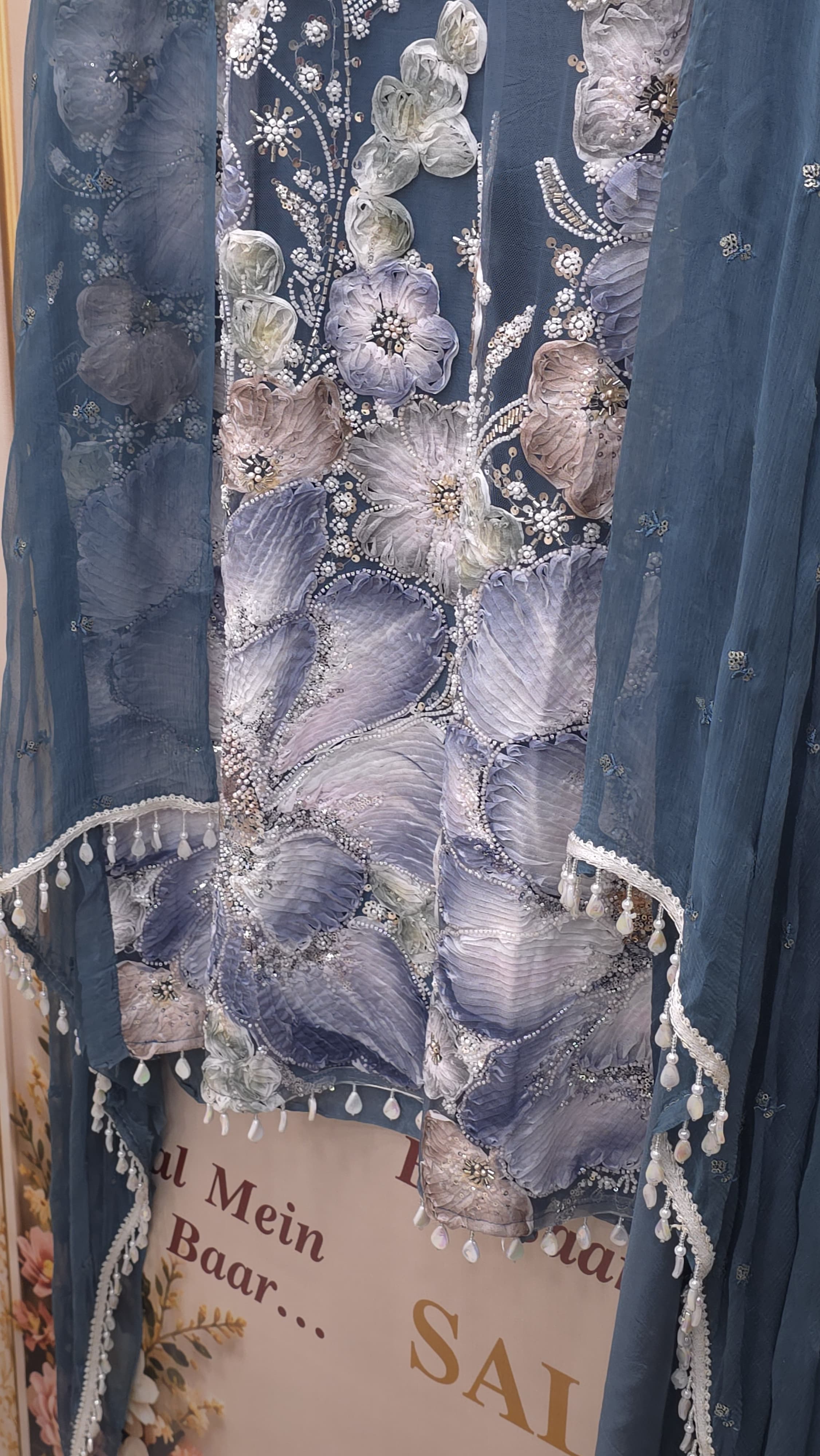 Indo-Western Suit - 3D Floral Embroidery