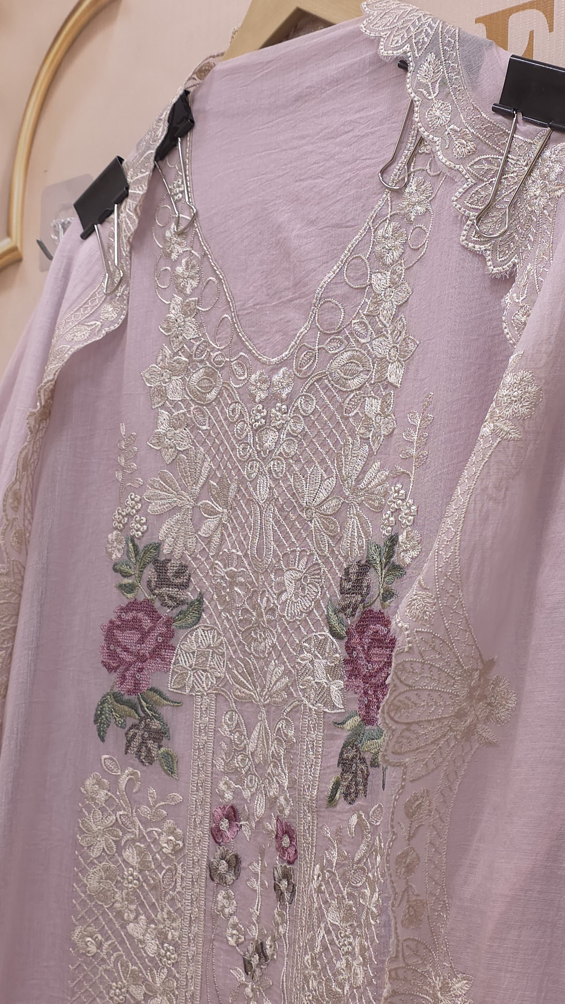 Mul Chanderi Cross- Stitch & Threadwork Suit