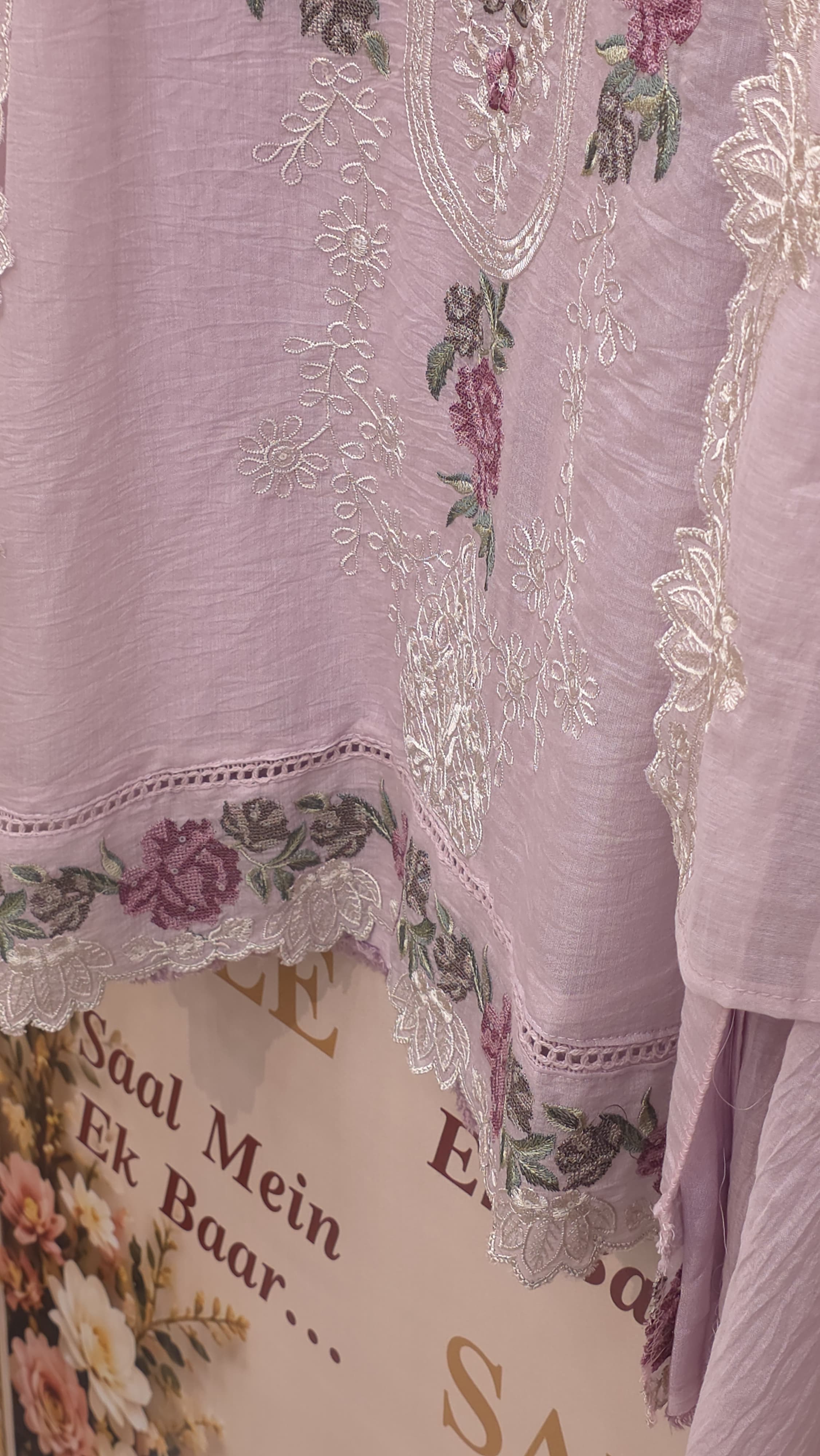Mul Chanderi Cross- Stitch & Threadwork Suit