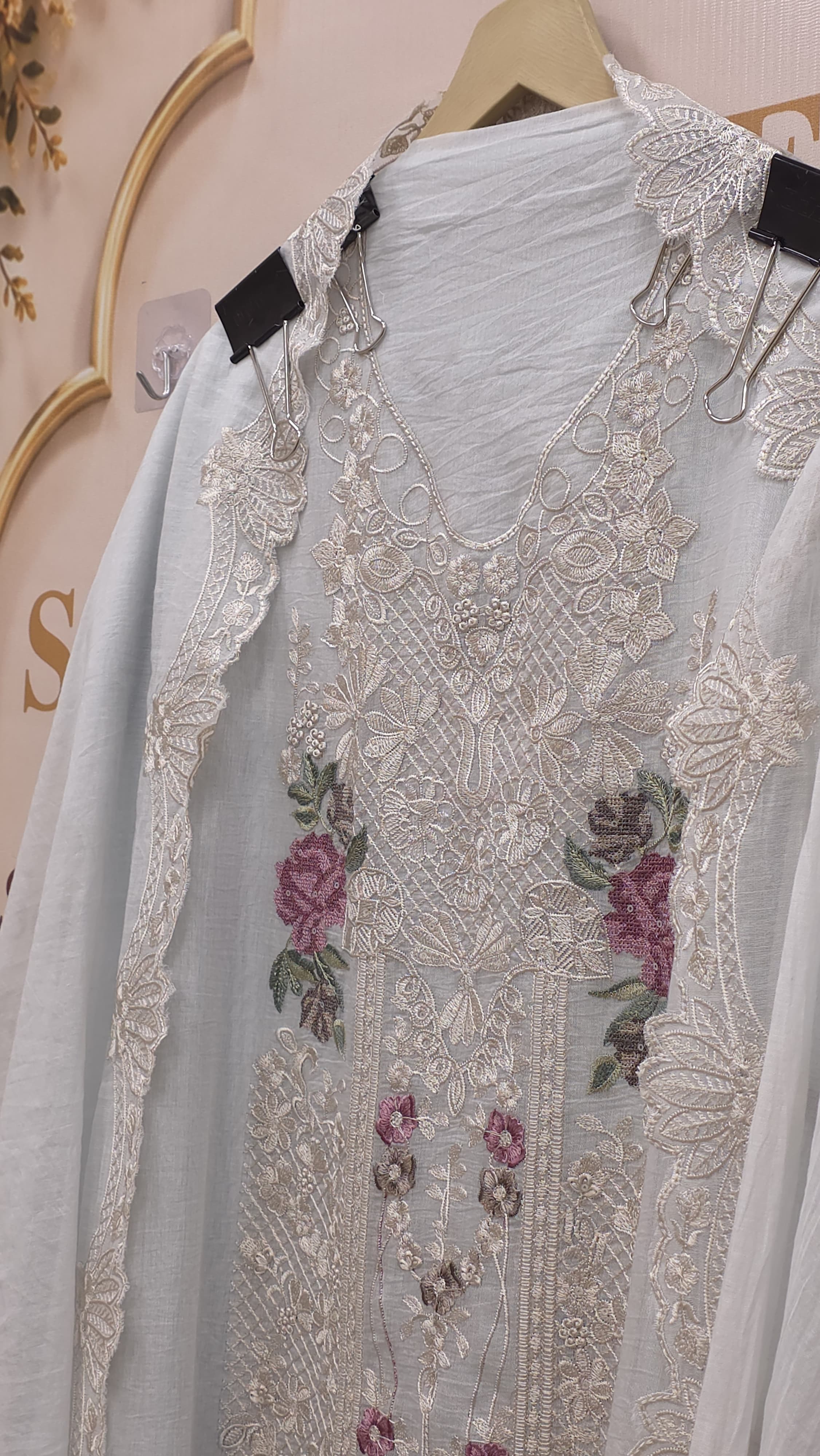 Mul Chanderi Cross- Stitch & Threadwork Suit