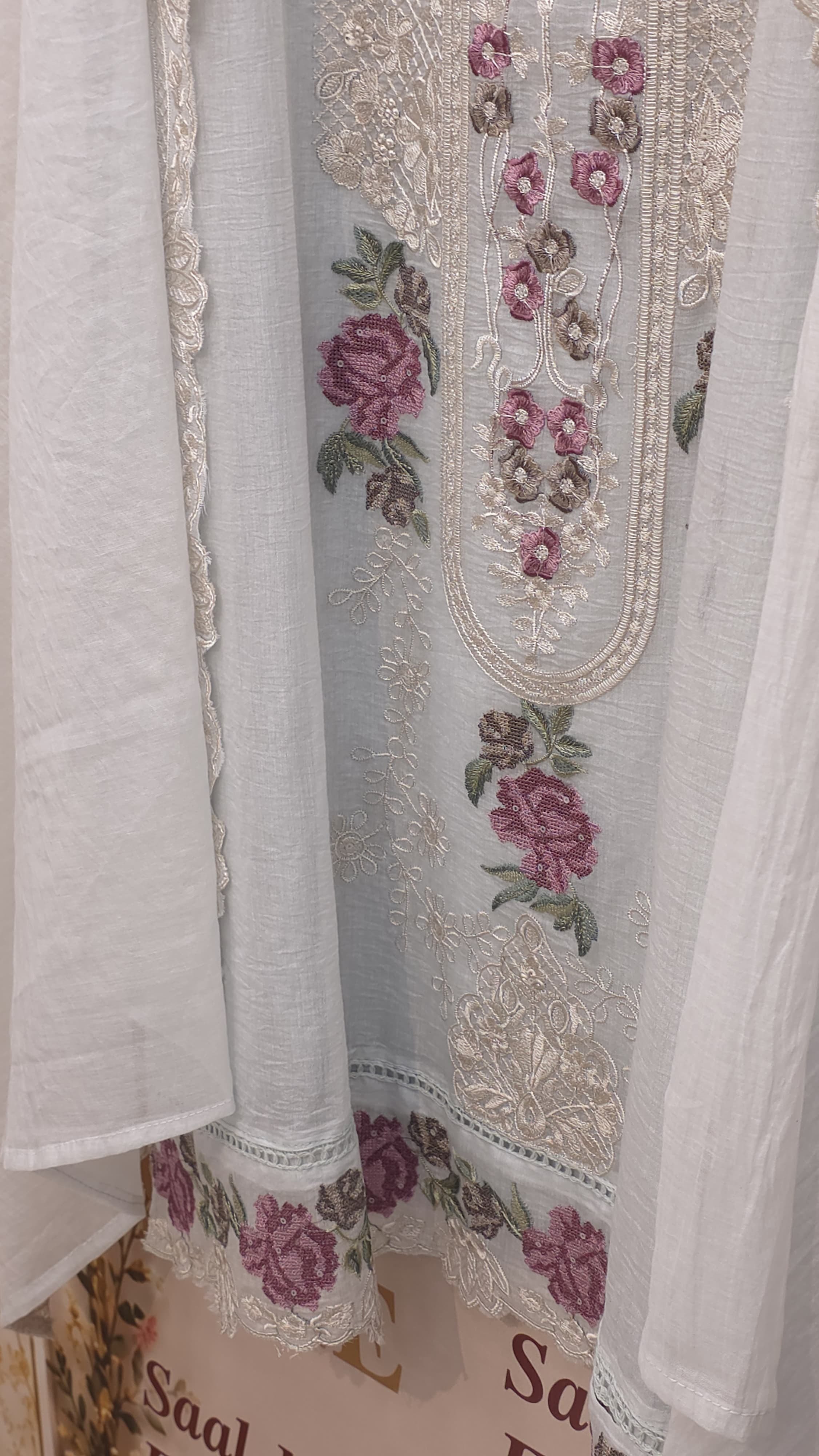 Mul Chanderi Cross- Stitch & Threadwork Suit