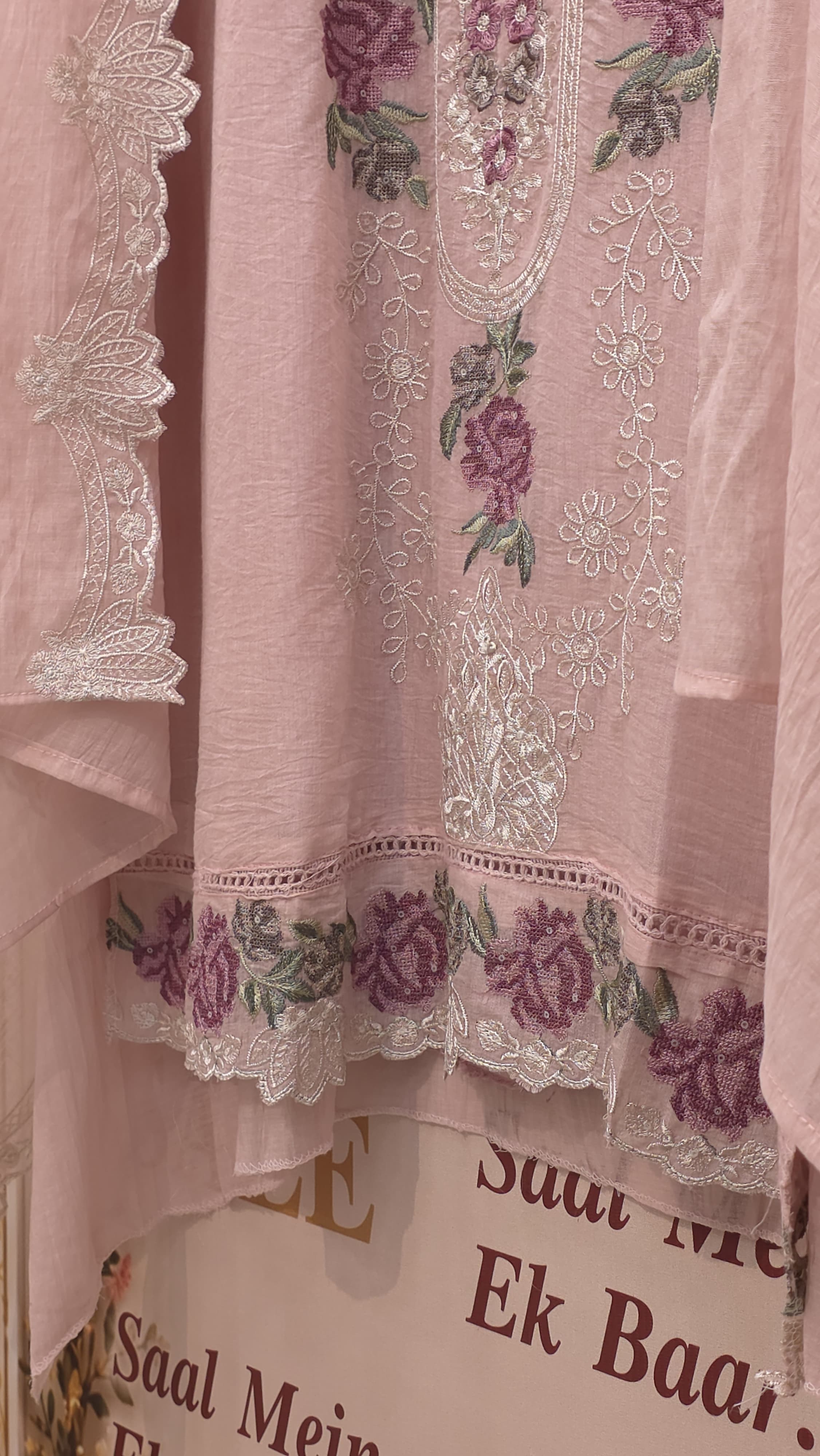 Mul Chanderi Cross- Stitch & Threadwork Suit