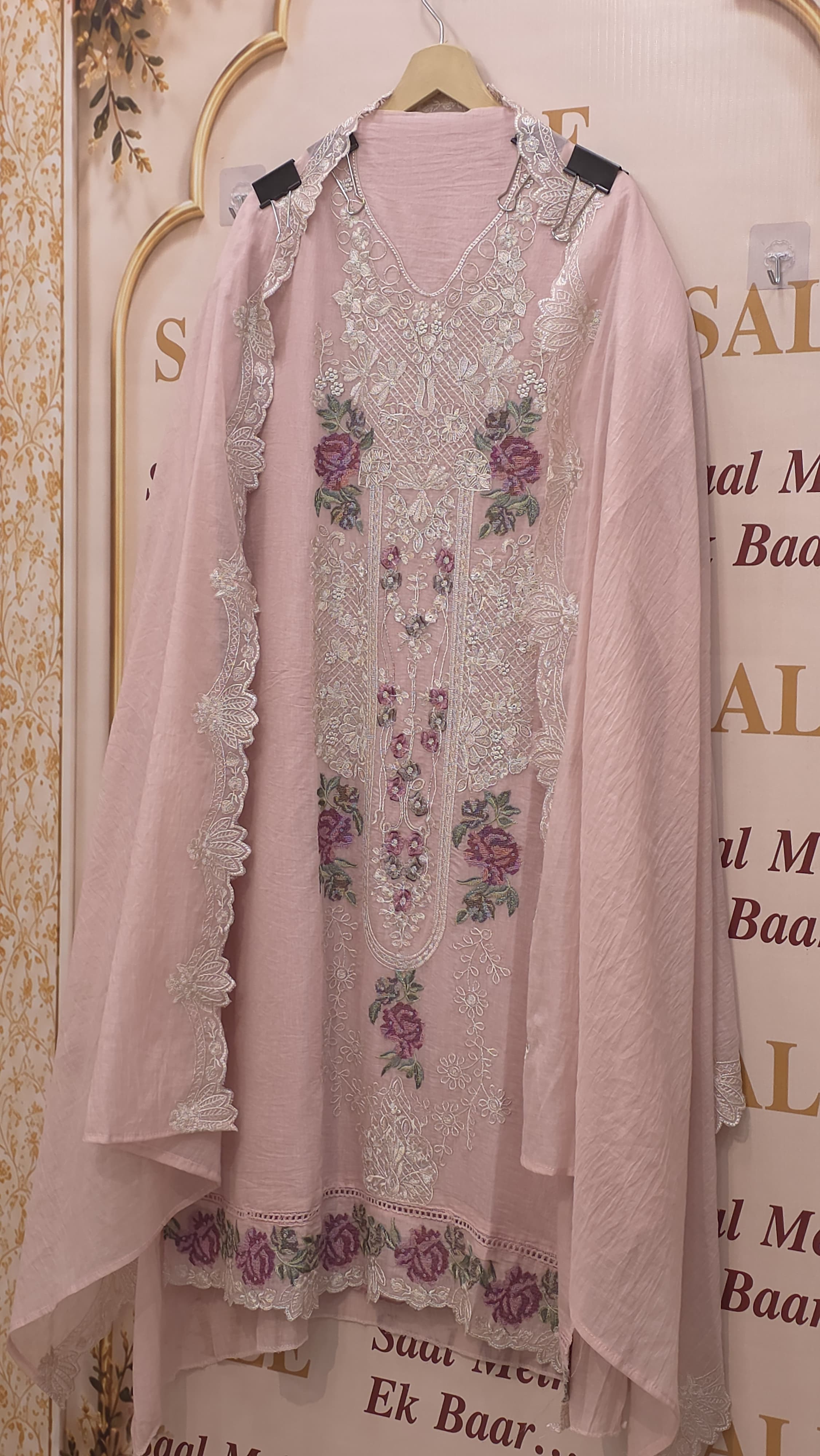 Mul Chanderi Cross- Stitch & Threadwork Suit