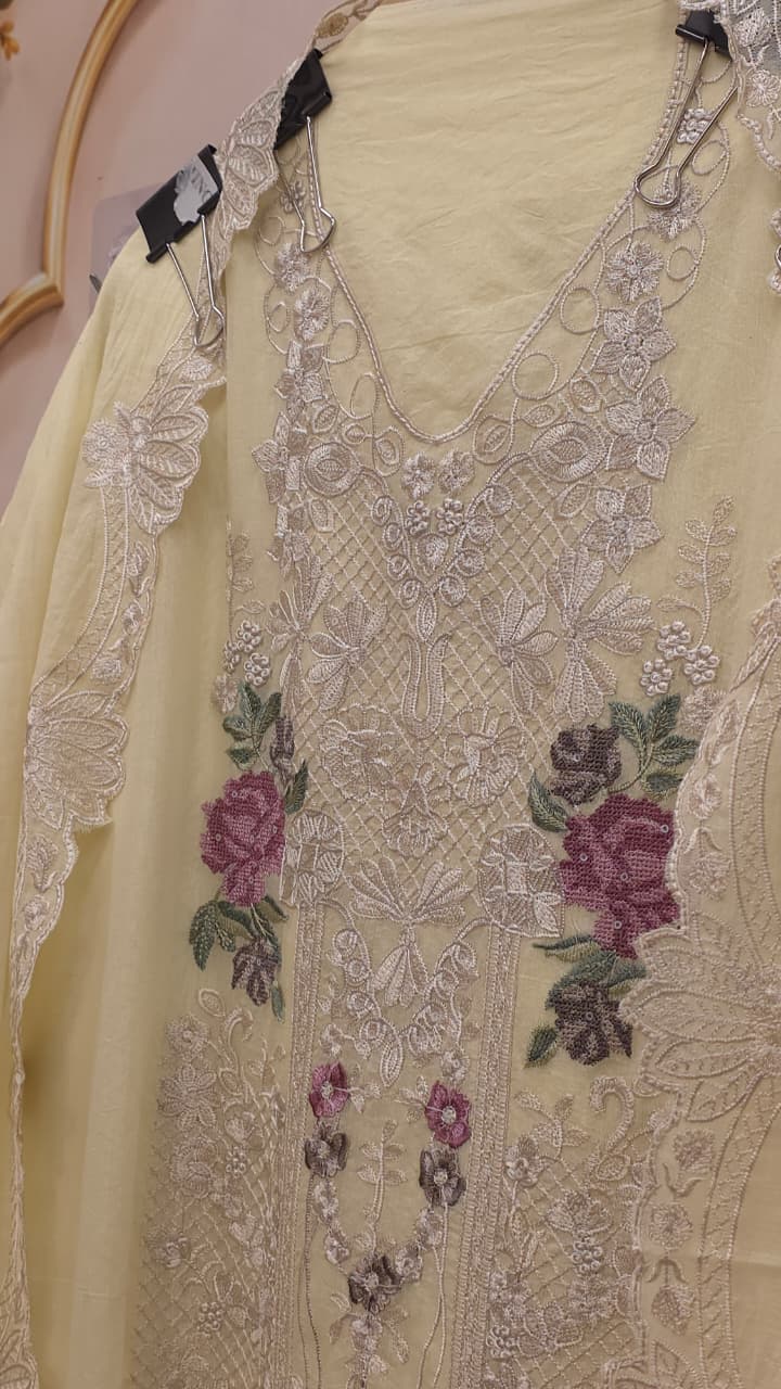 Mul Chanderi Cross- Stitch & Threadwork Suit