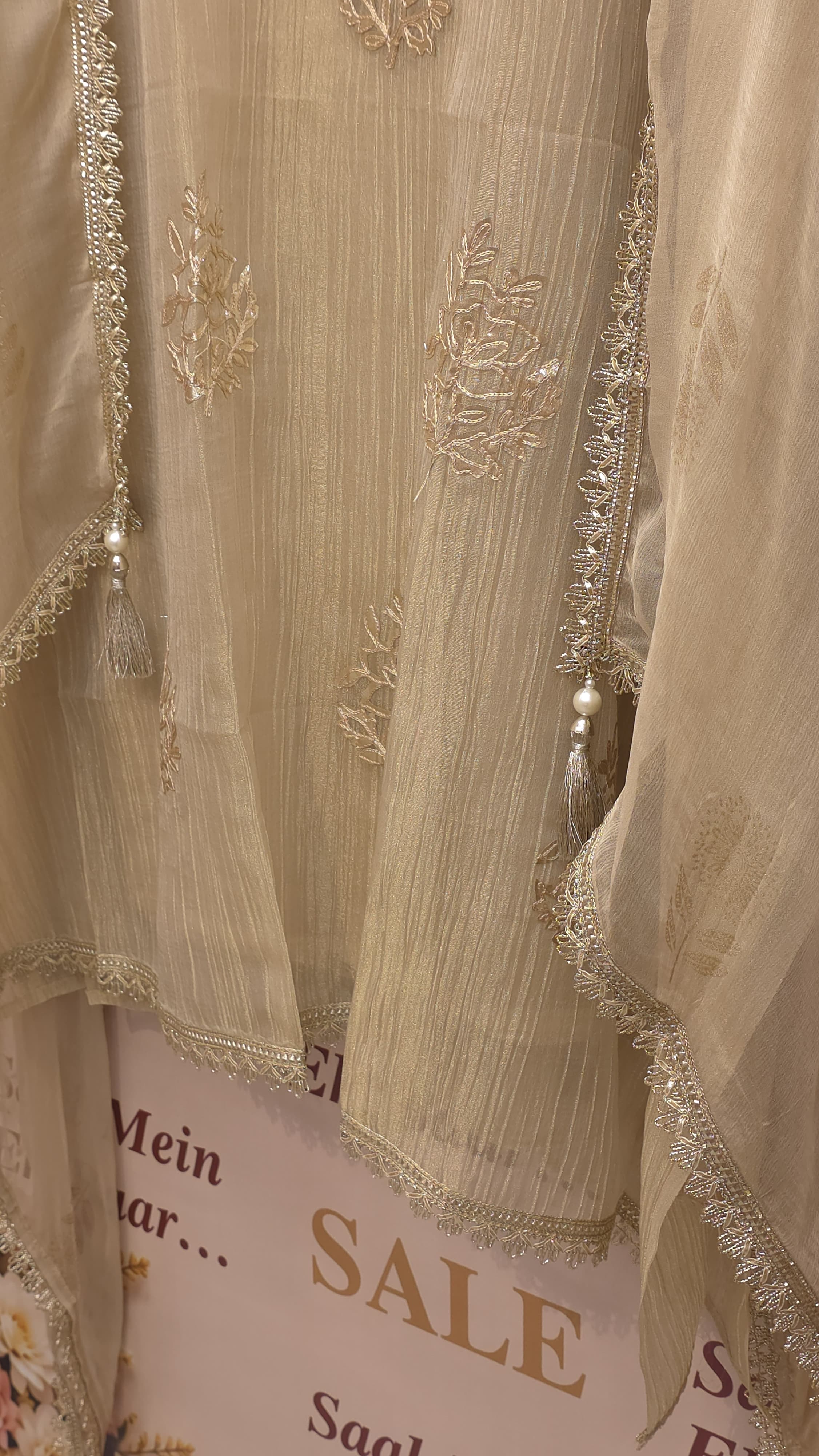 Laser Cut Crush Tissue Suit - Chiffon Dupatta