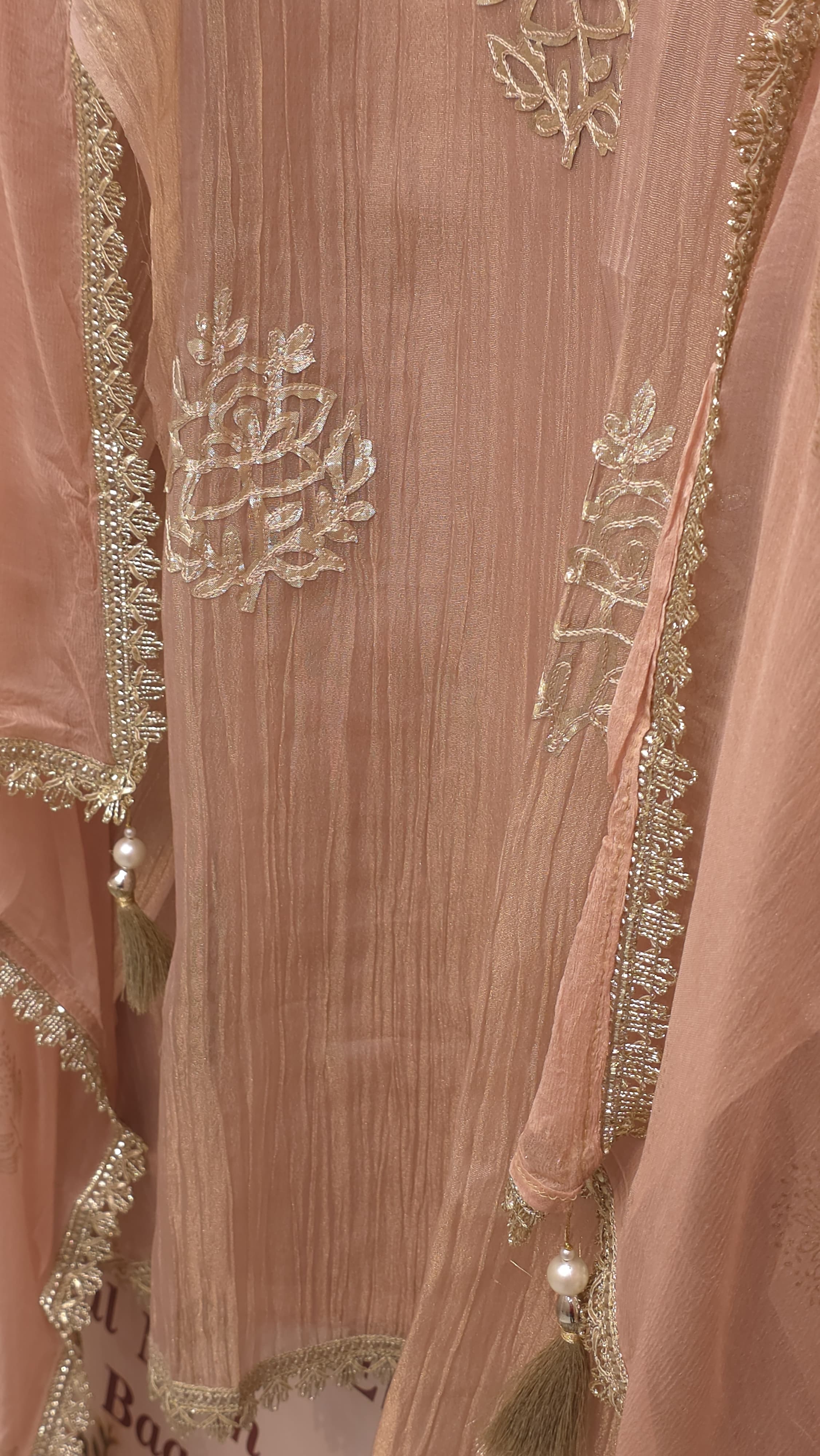 Laser Cut Crush Tissue Suit - Chiffon Dupatta