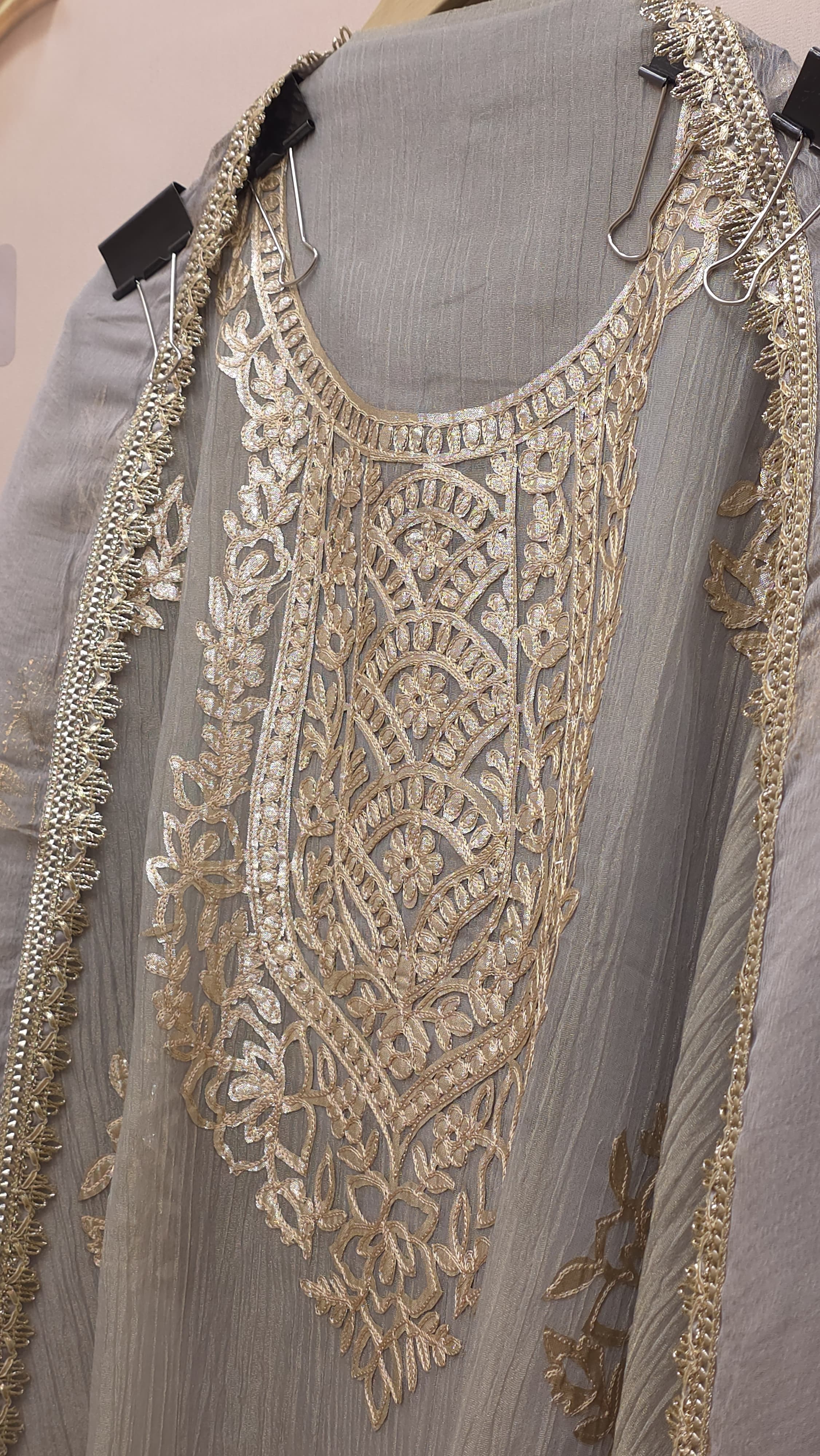 Laser Cut Crush Tissue Suit - Chiffon Dupatta