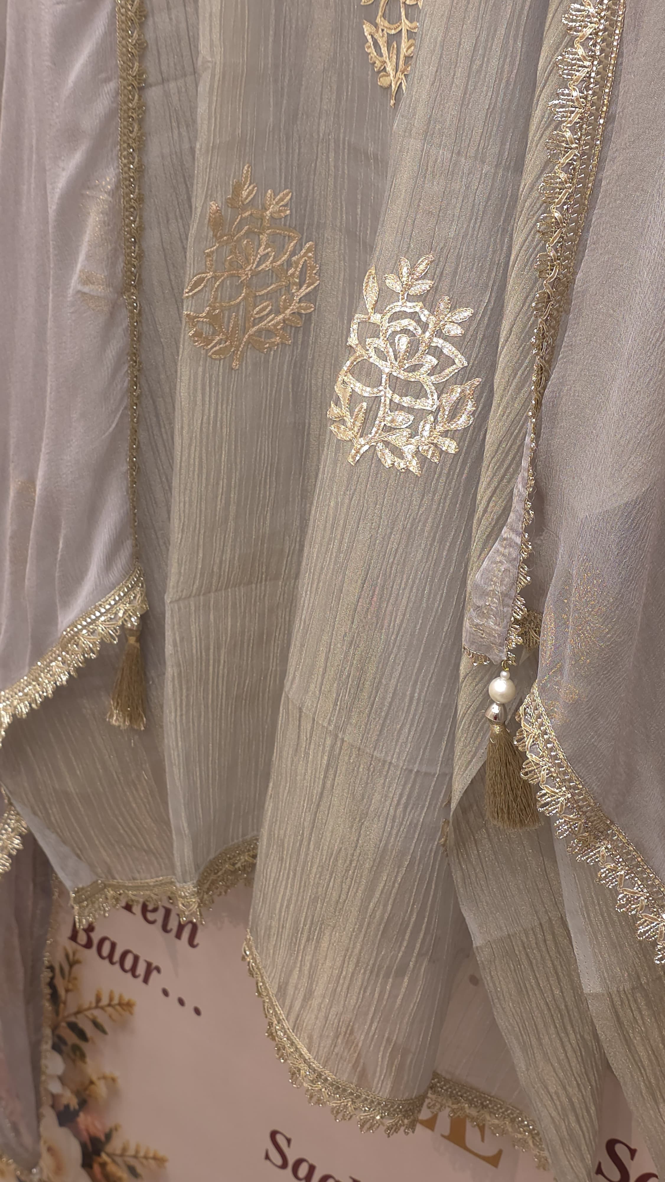 Laser Cut Crush Tissue Suit - Chiffon Dupatta