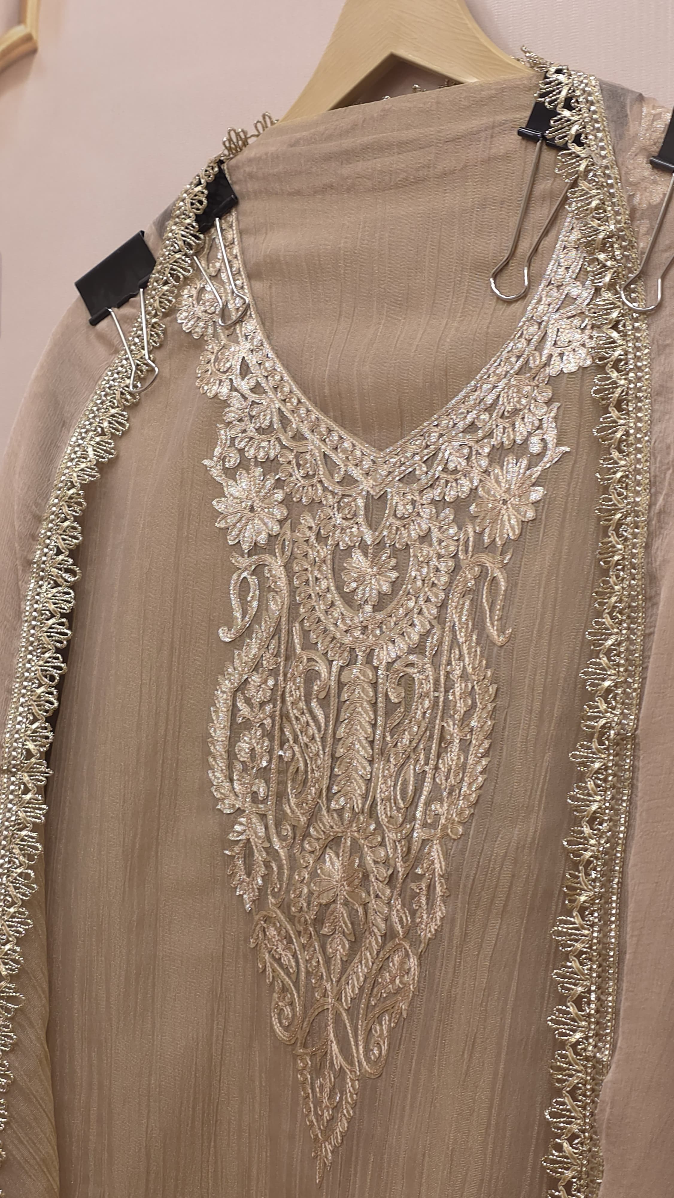 Laser Cut Crush Tissue Suit - Chiffon Dupatta