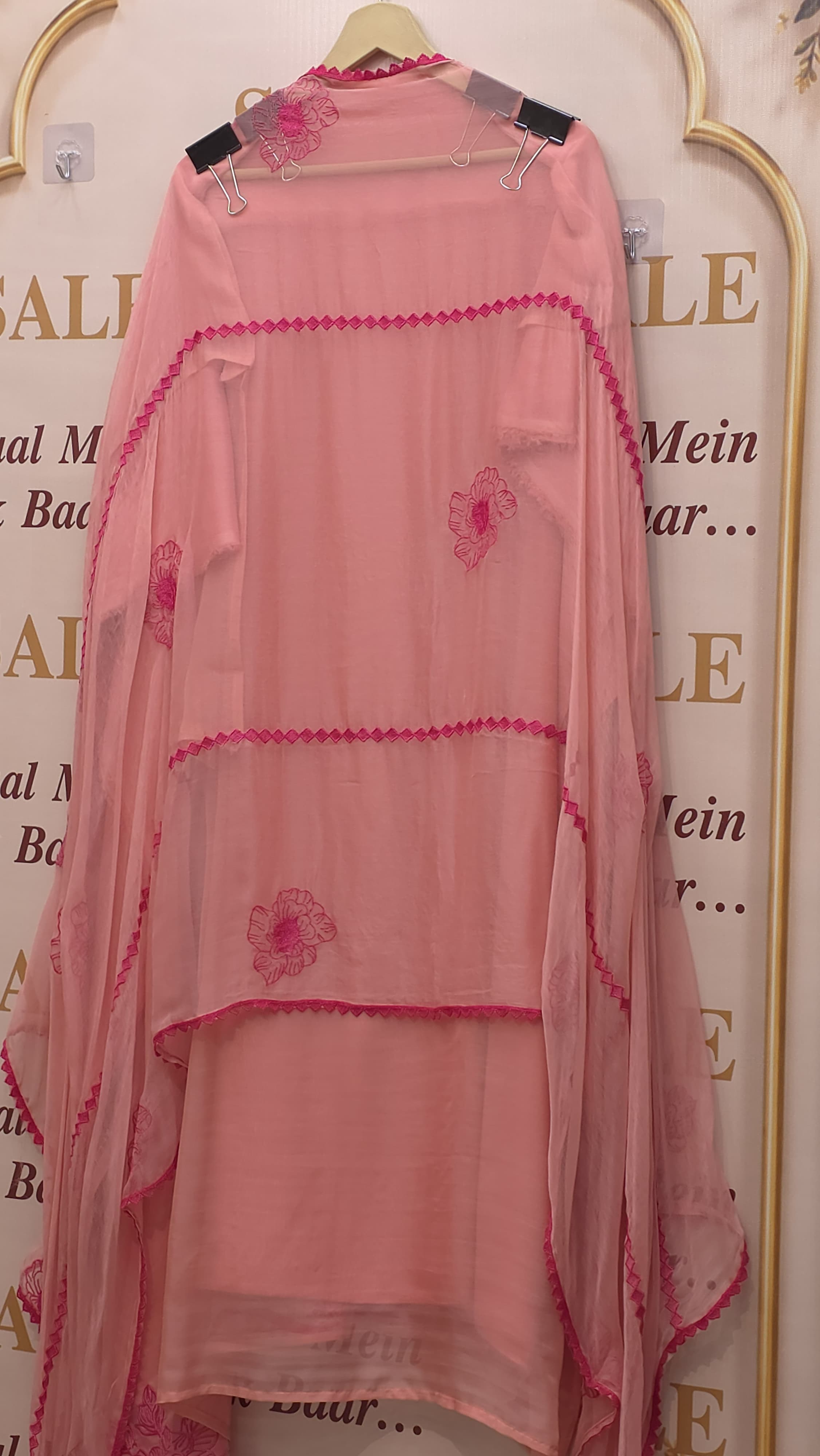Stylish Organza  Suit - Sleeve & Bottom Work