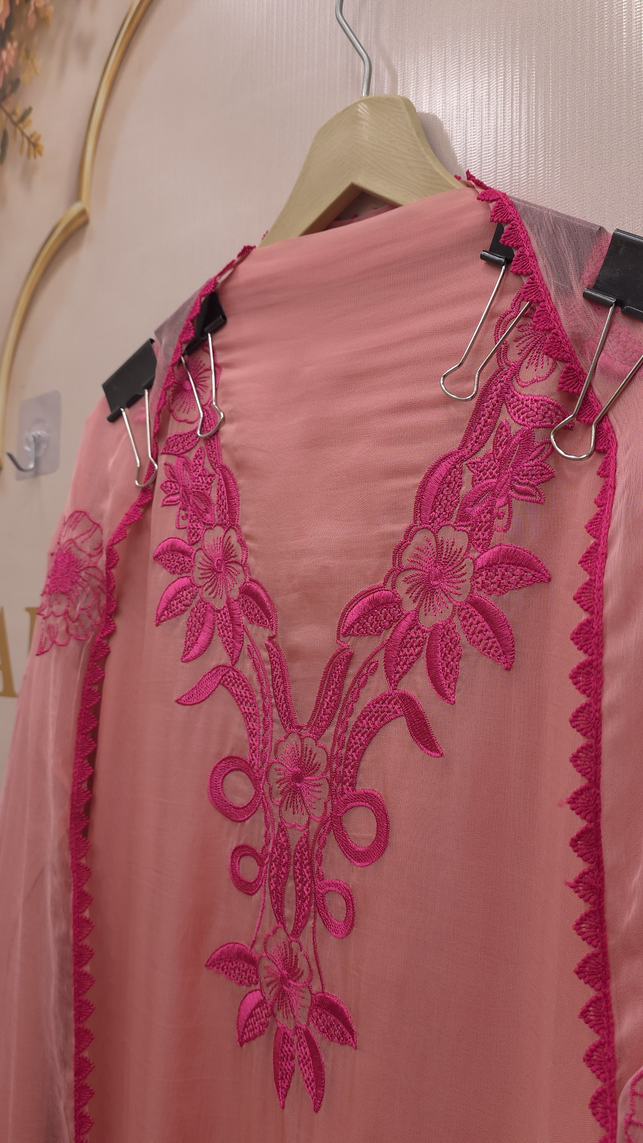 Stylish Organza  Suit - Sleeve & Bottom Work