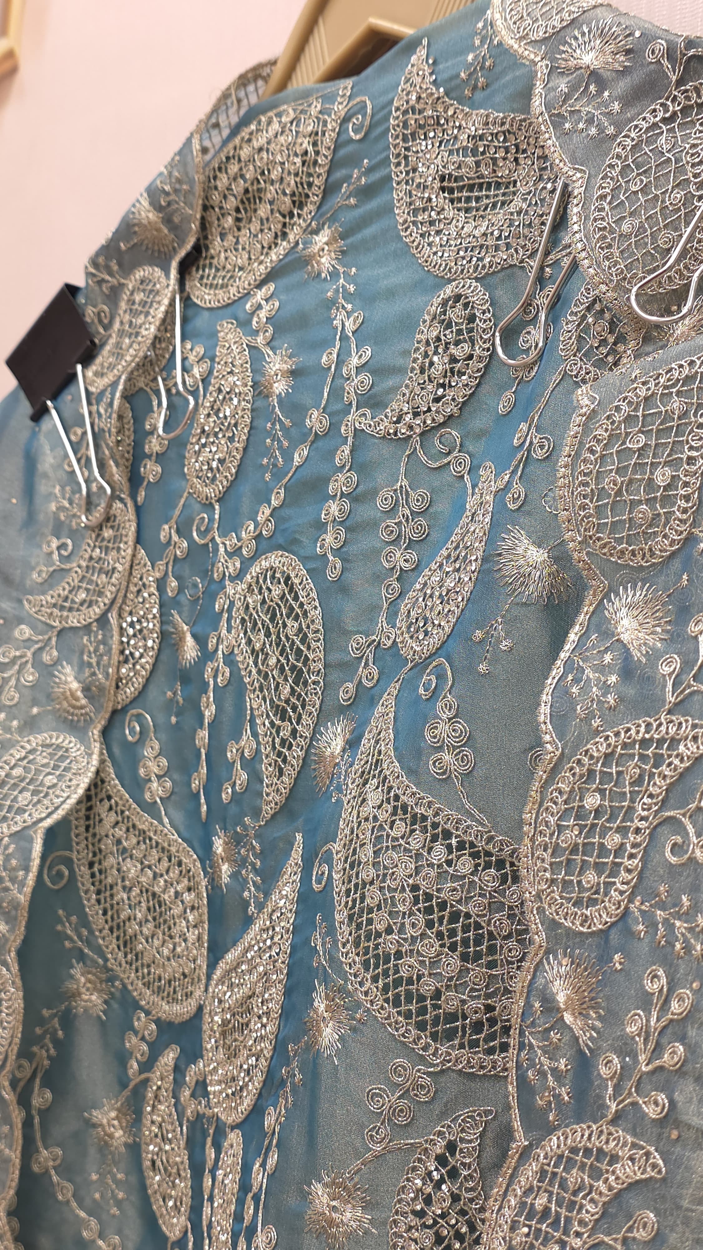 Formal Tissue Suit with statement Pakistani Jaali work