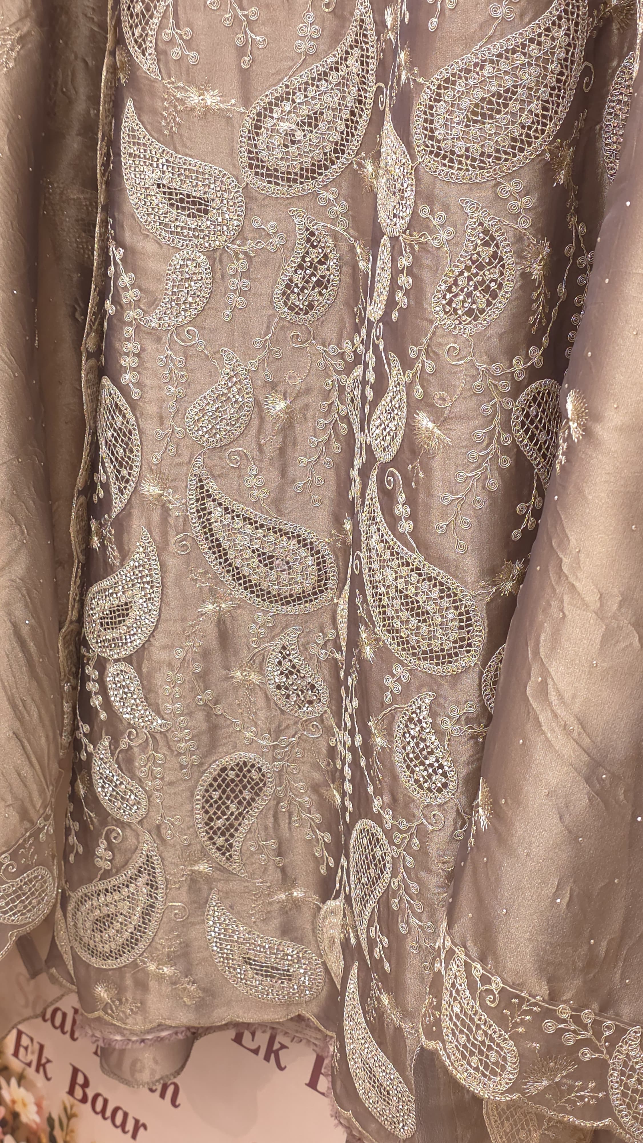 Formal Tissue Suit with statement Pakistani Jaali work