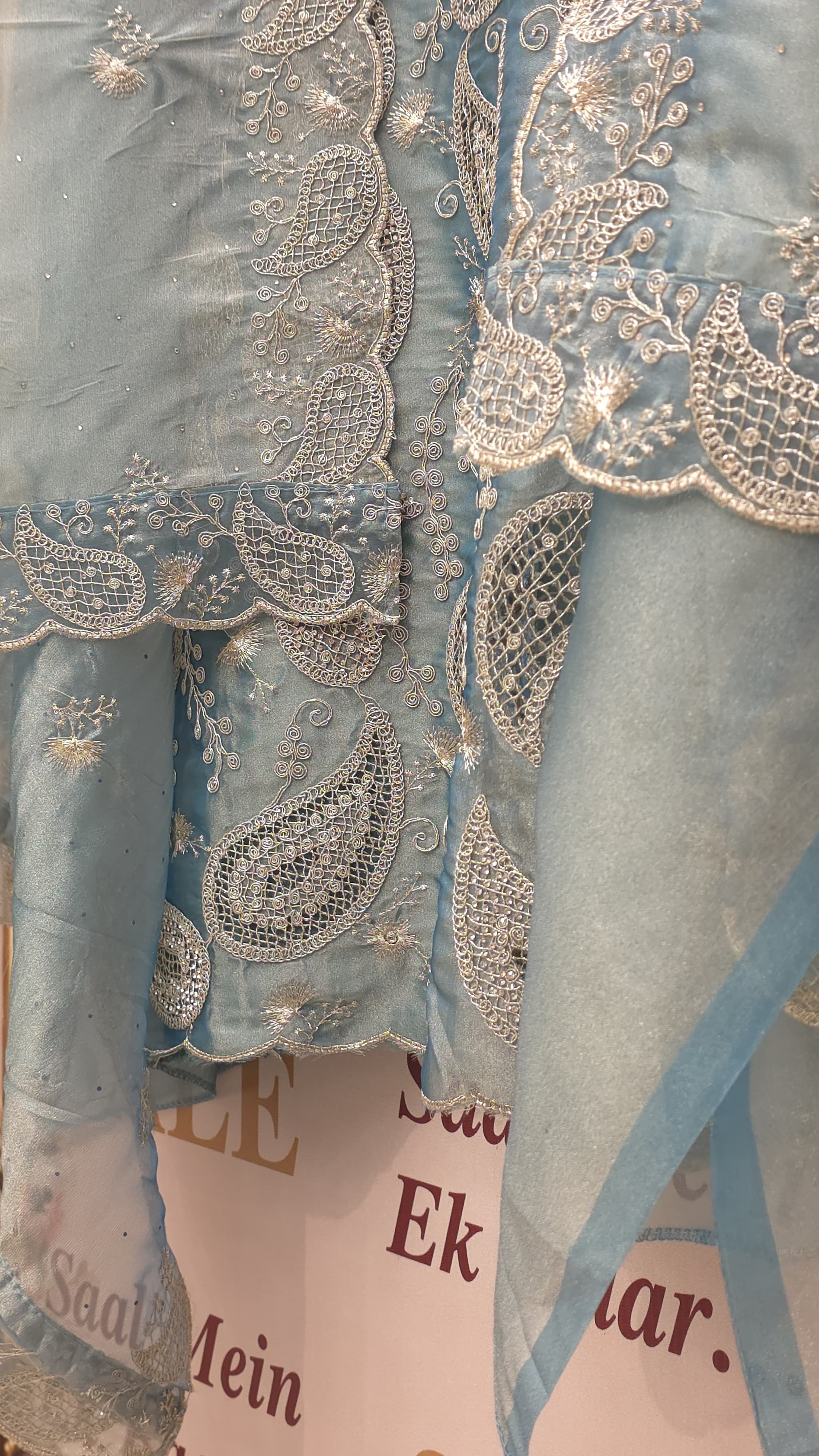 Formal Tissue Suit with statement Pakistani Jaali work